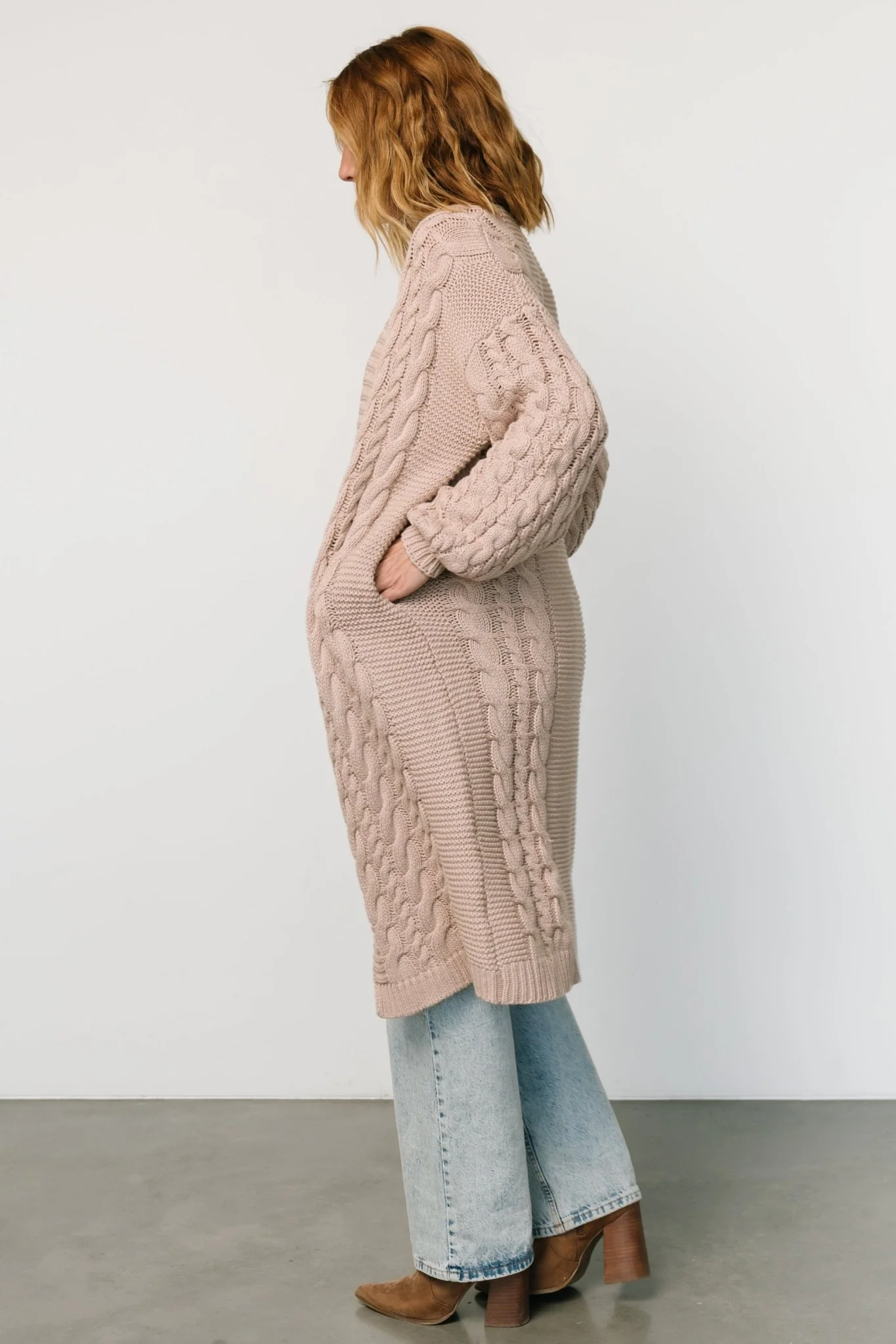 Kristen Cable Knit Cardigan | Taupe