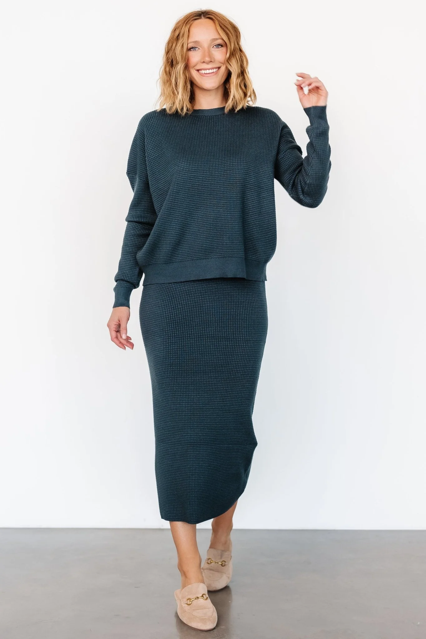 Carey Waffle Midi Skirt | Midnight Blue