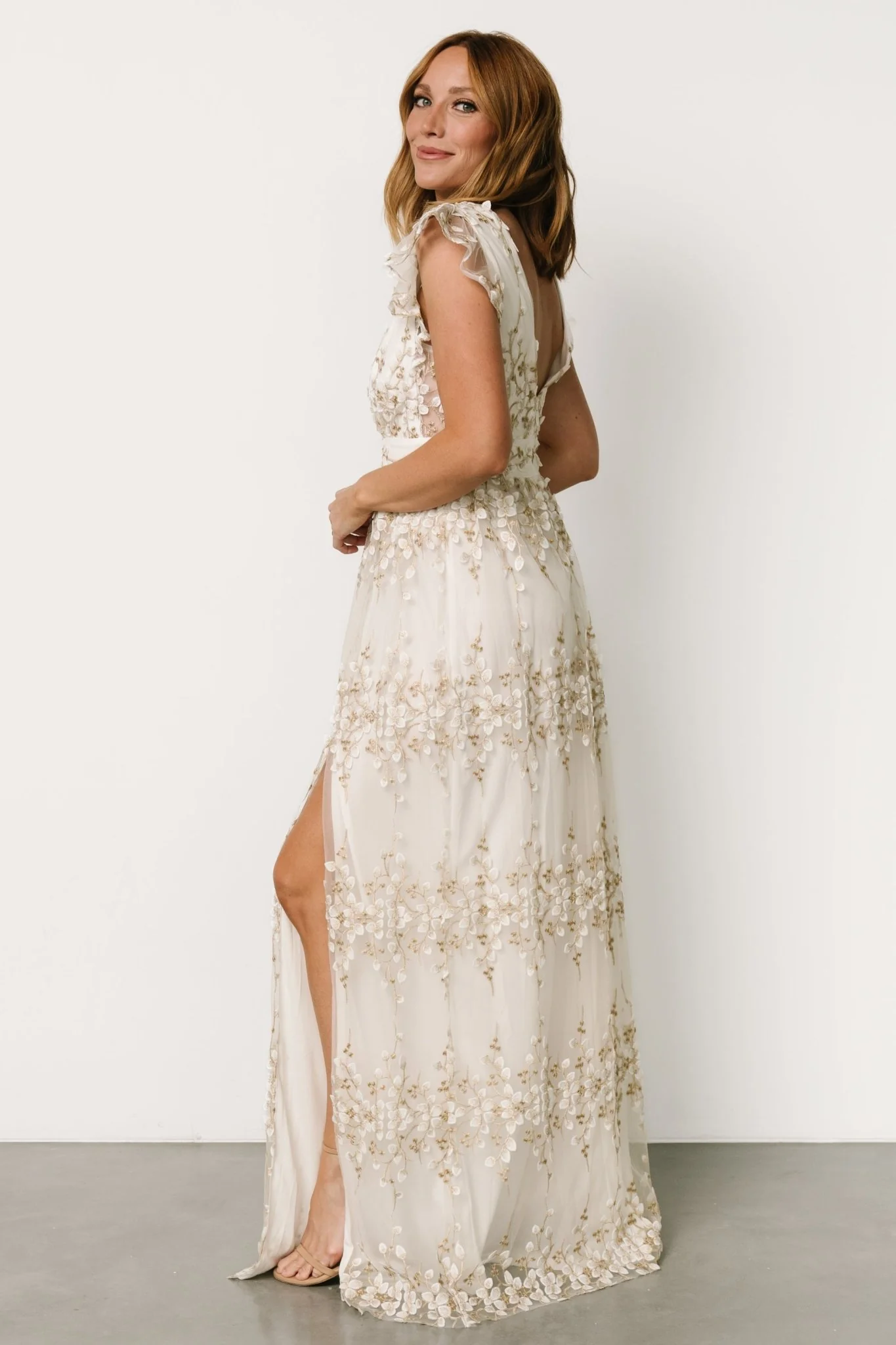 Eva Embroidered Maxi Dress | White + Gold