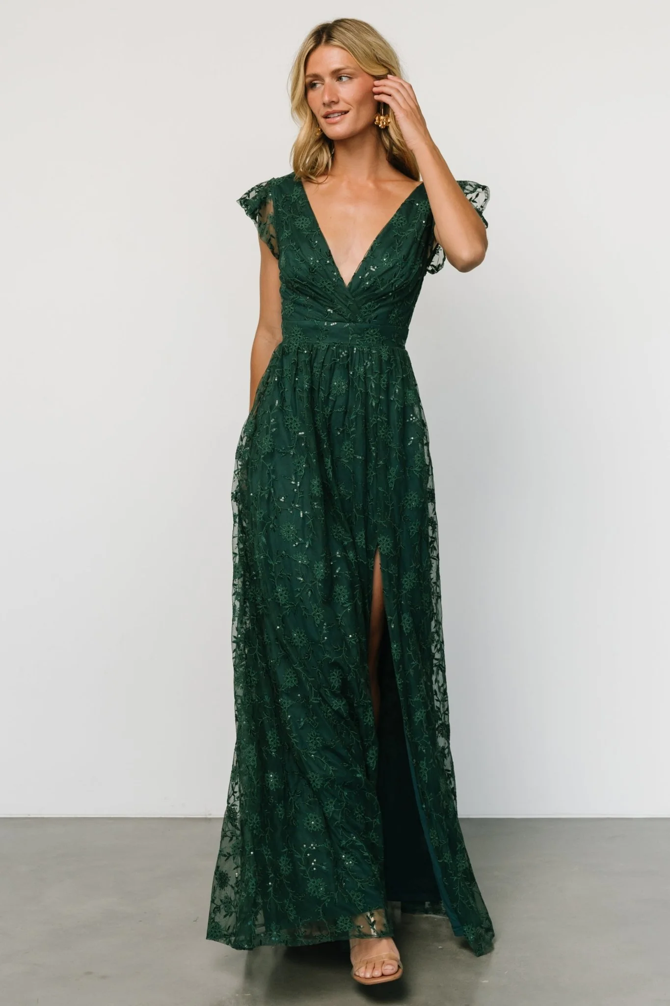 Alexa Embroidered Sequin Maxi Dress | Dark Green