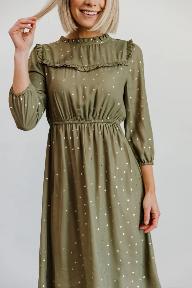 Nixon Pintuck Ruffle Midi Dress | Green