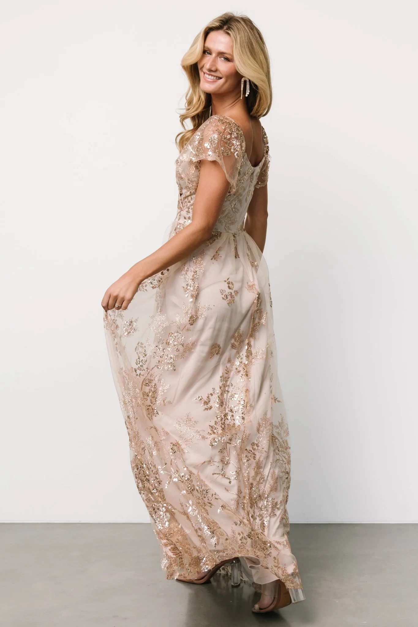 Corinne Shimmer Maxi Gown | Champagne