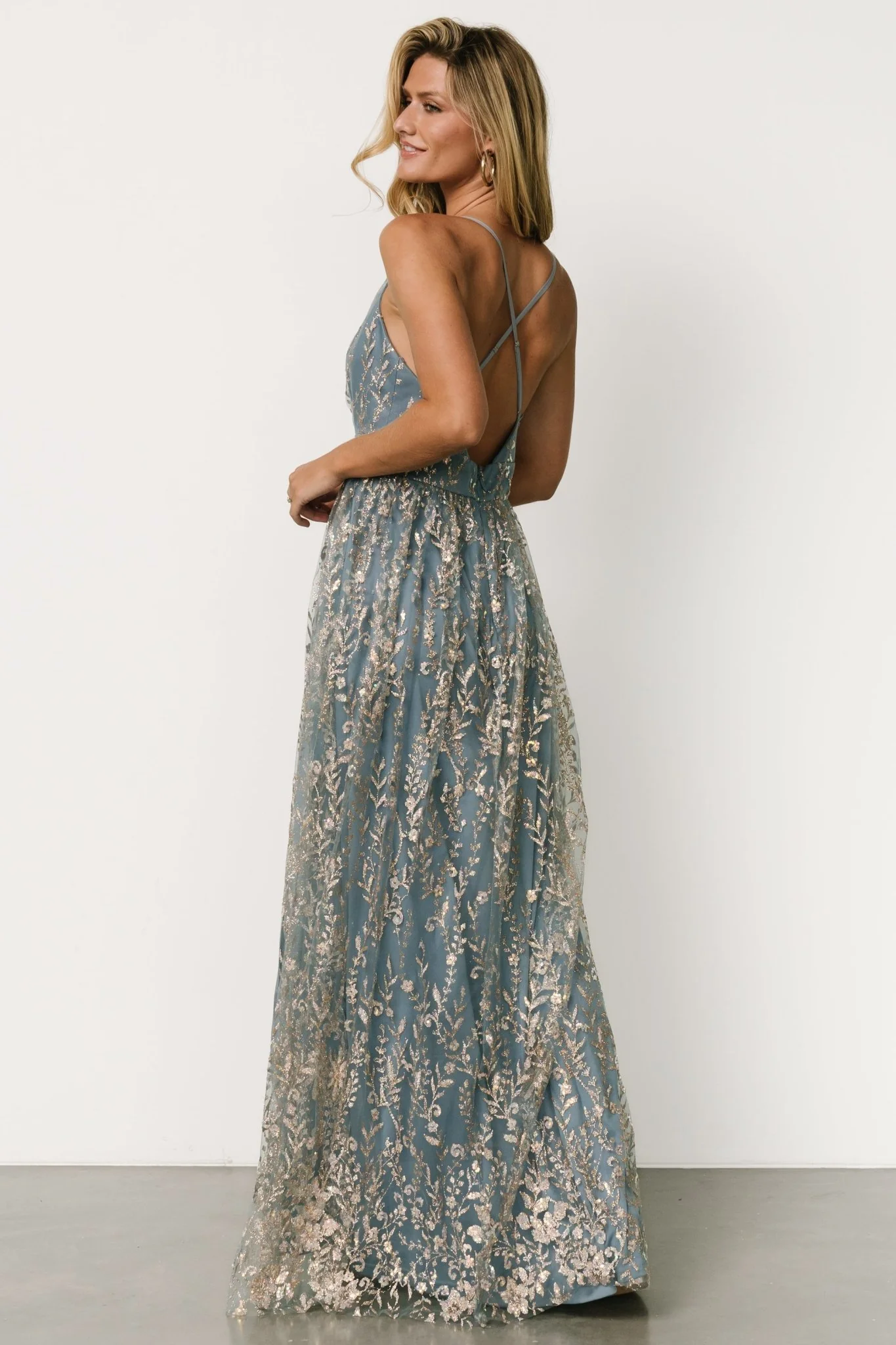 Anisa Shimmer Gown | Slate Blue + Rose Gold