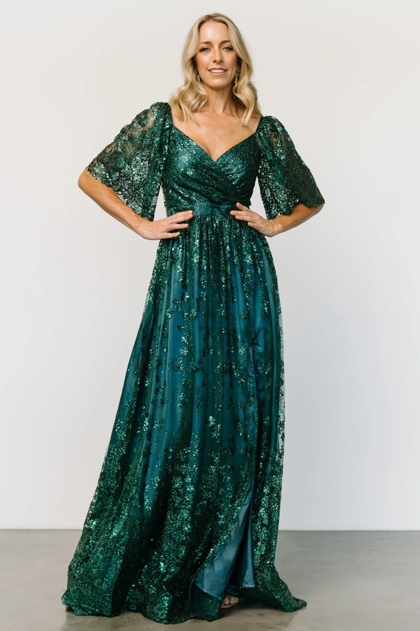 Genevieve Glitter Maxi Dress | Emerald