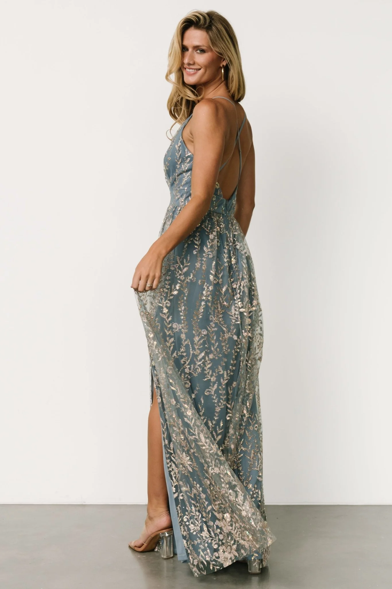 Anisa Shimmer Gown | Slate Blue + Rose Gold