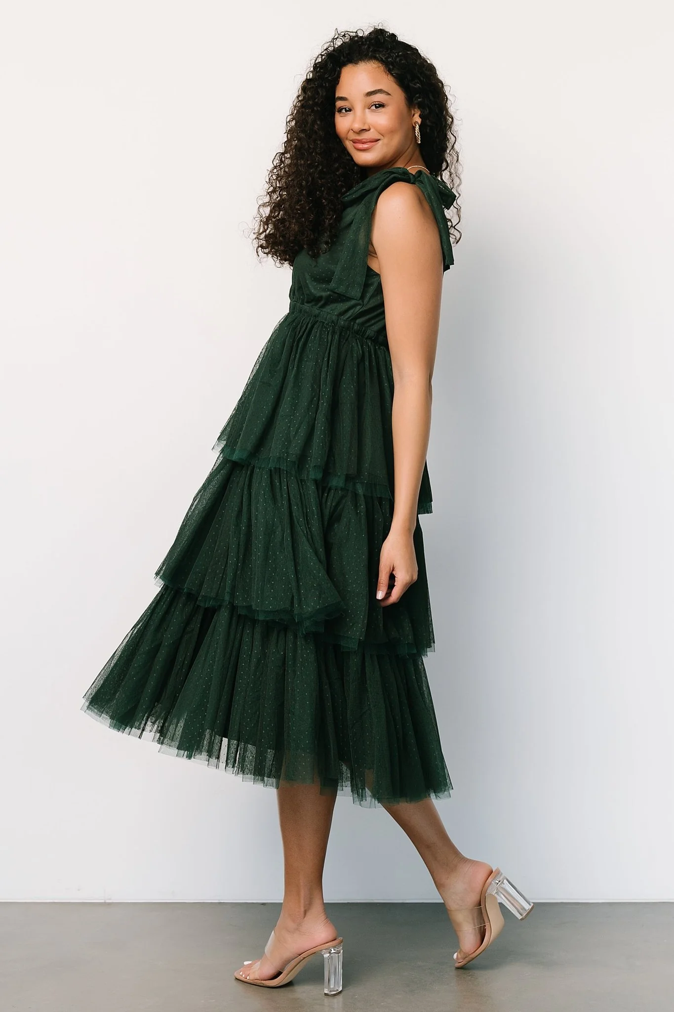 Tessa Tiered Tulle Tank Dress | Dark Green