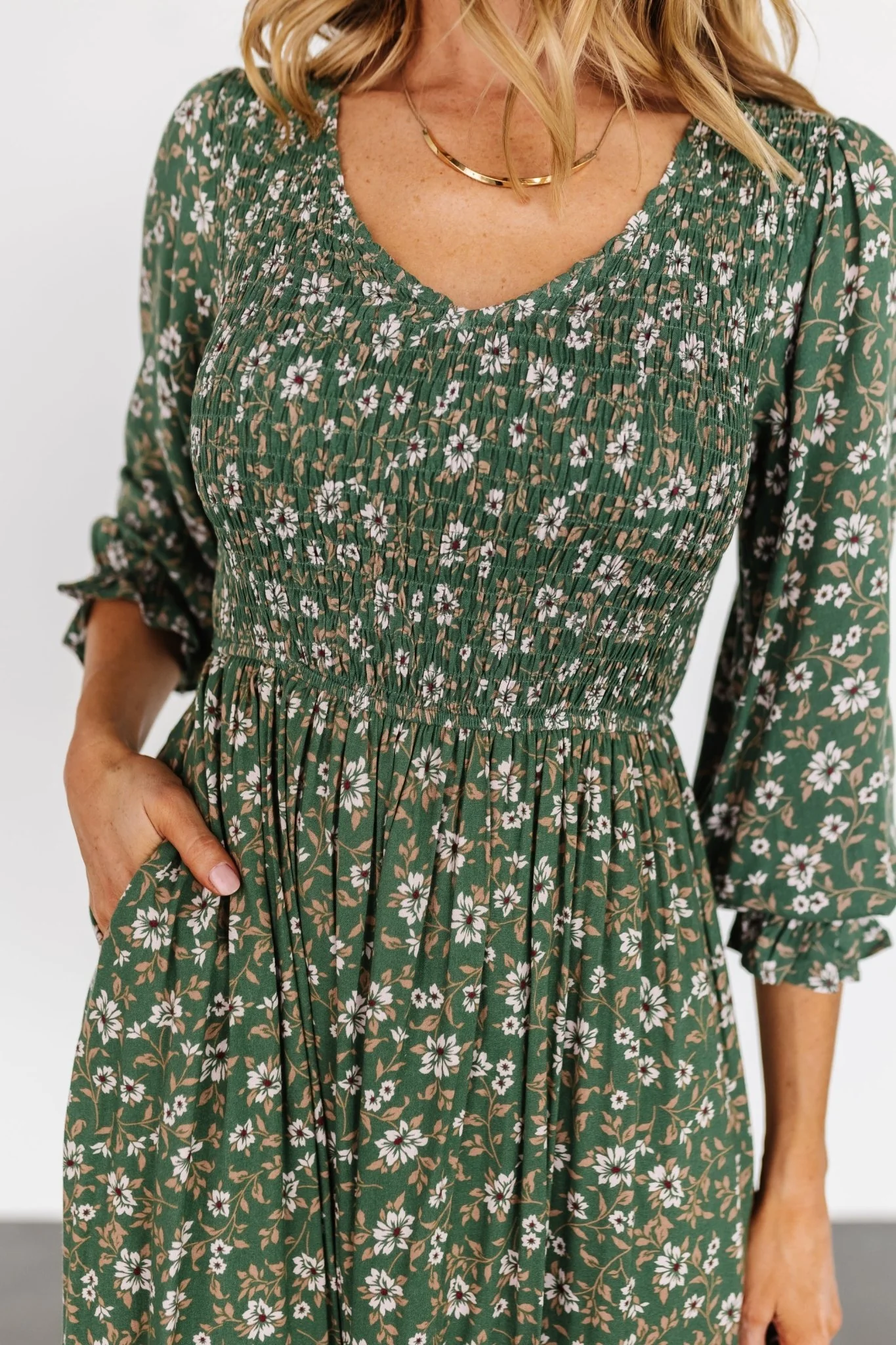 Tarryn Smocked Midi Dress | Olive Floral