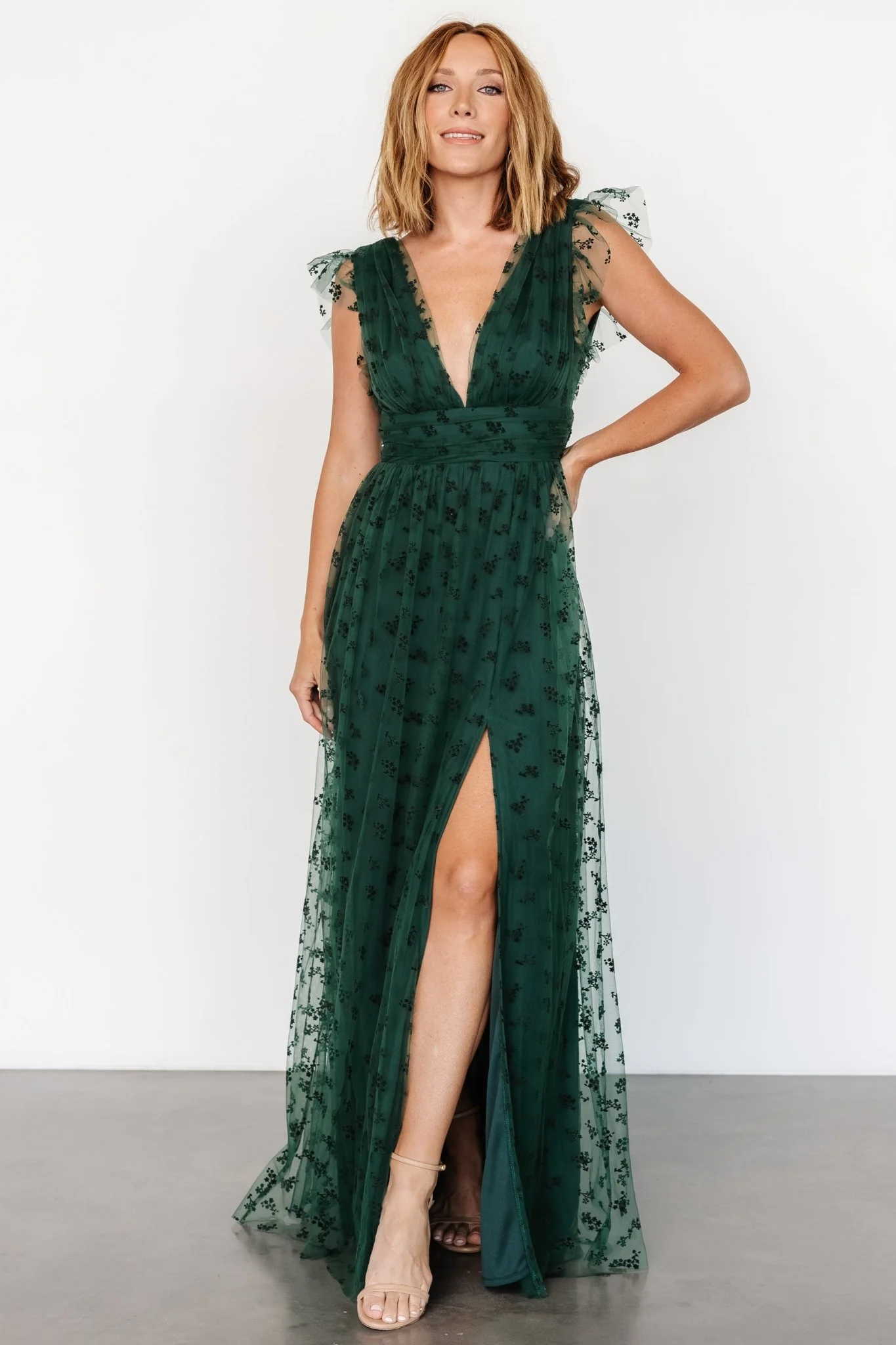 Caterina Tulle Maxi Dress | Dark Green
