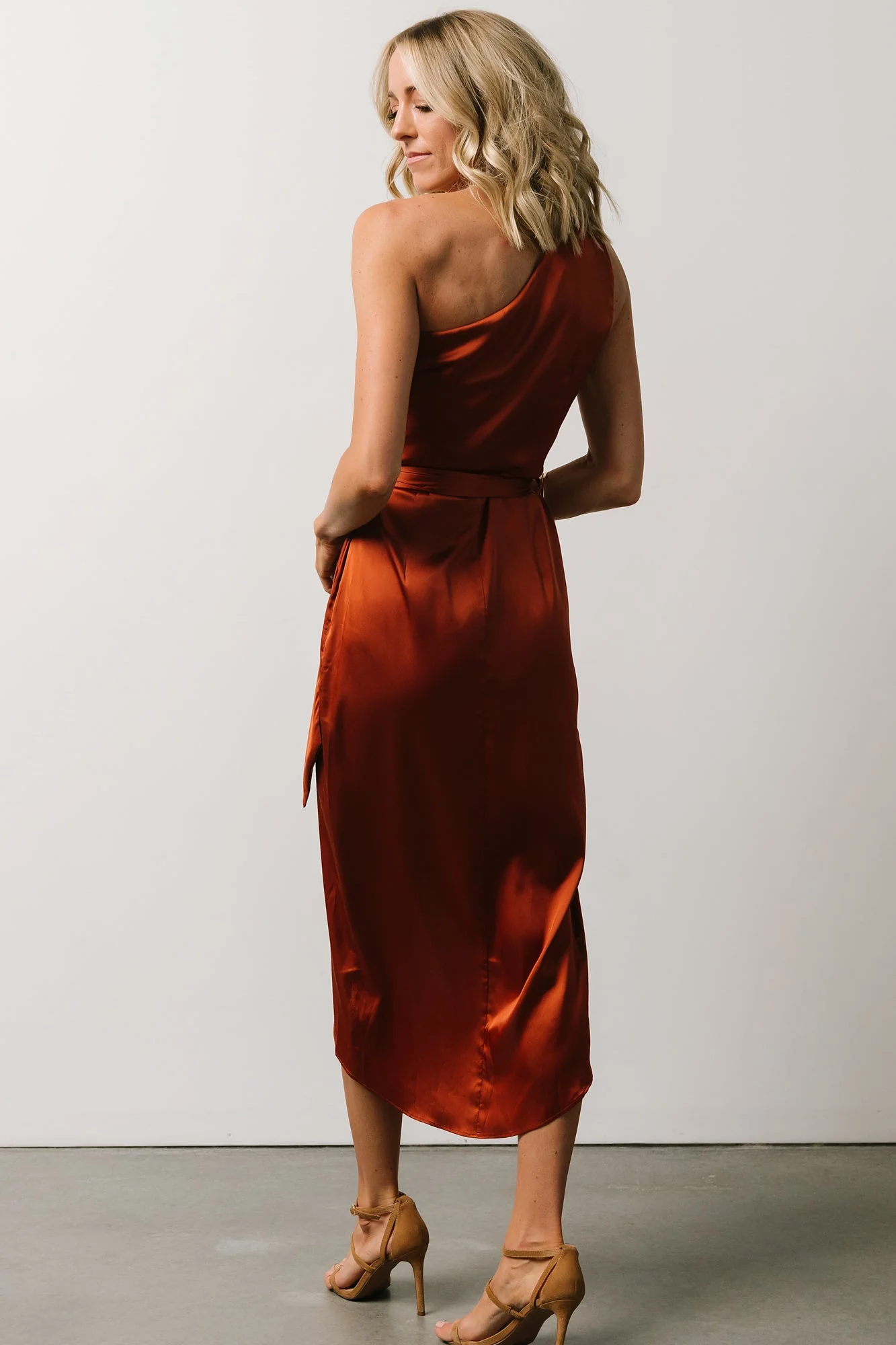Celia One Shoulder Midi Dress | Rust