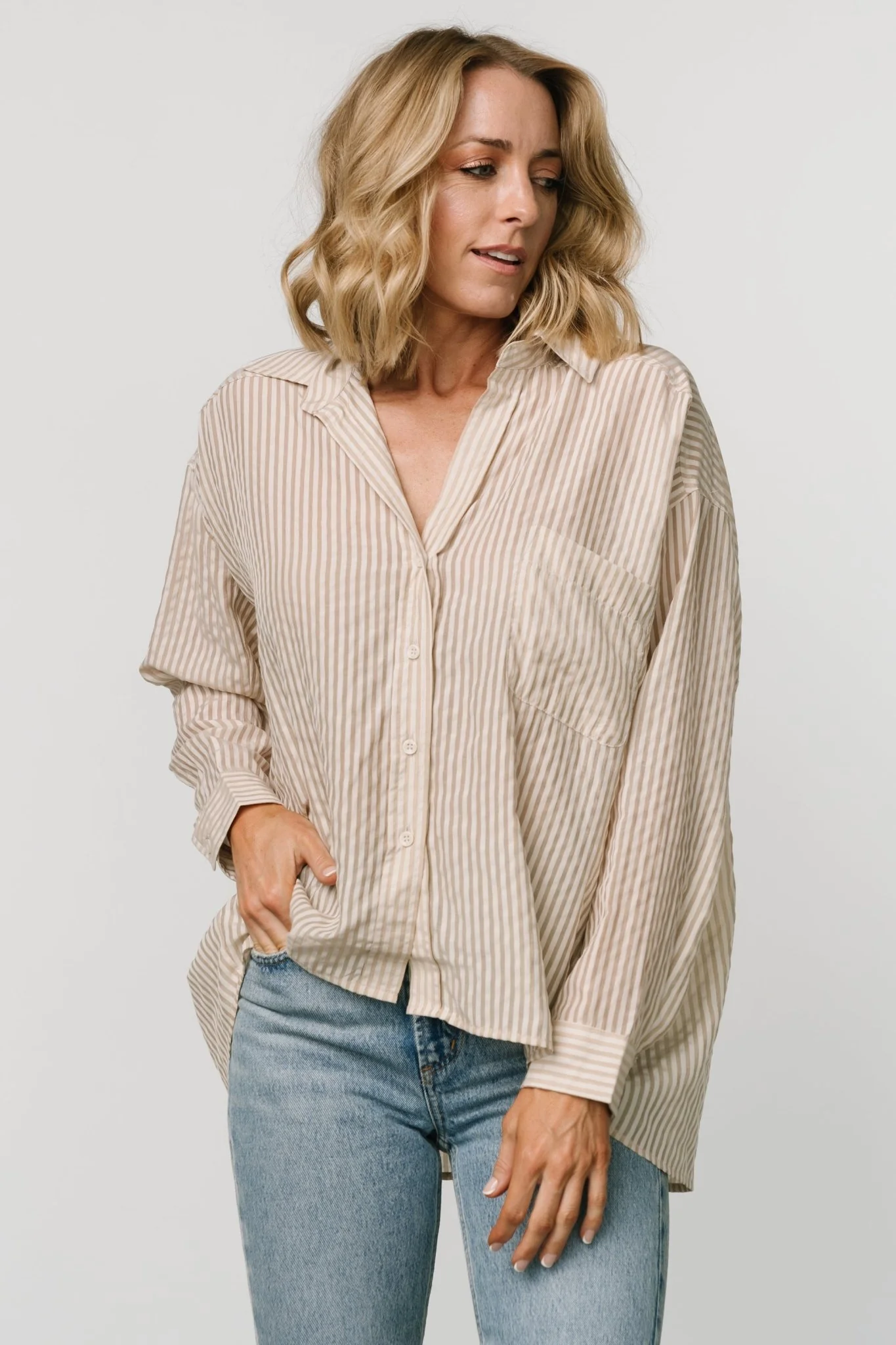 Sheldon Striped Oversized Top | Natural