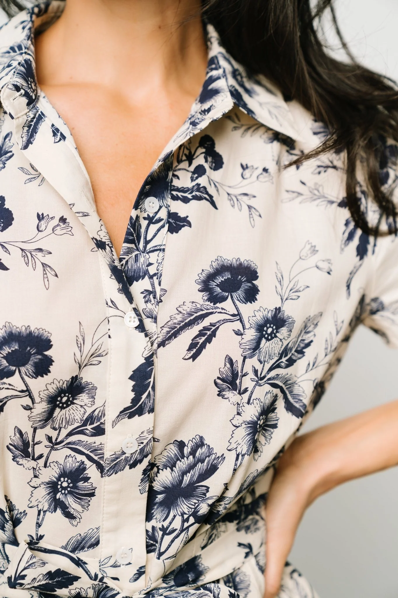 Lorna Midi Dress | Beige + Navy Print