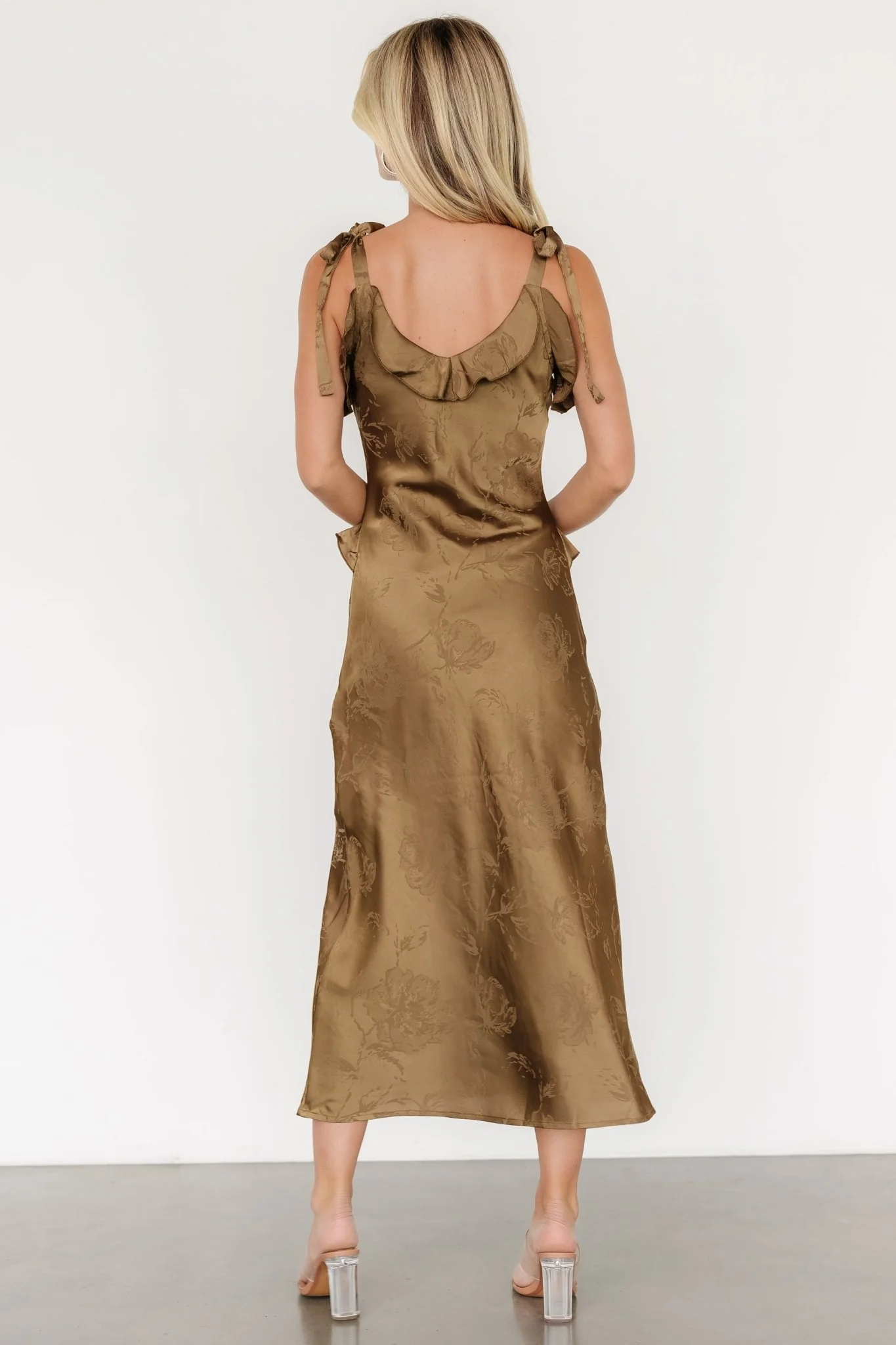 Gianni Satin Ruffle Dress | Olive