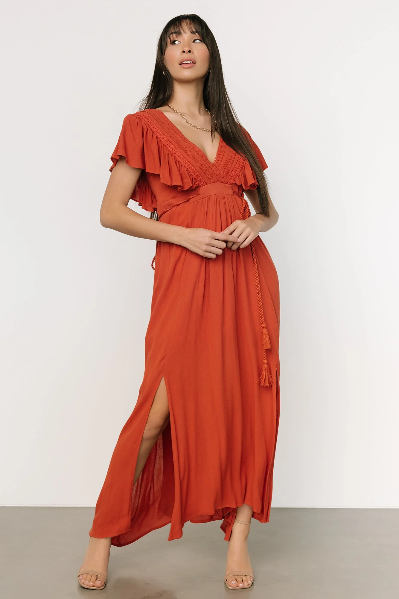 Jennifer Deep V Maxi Dress | Rust