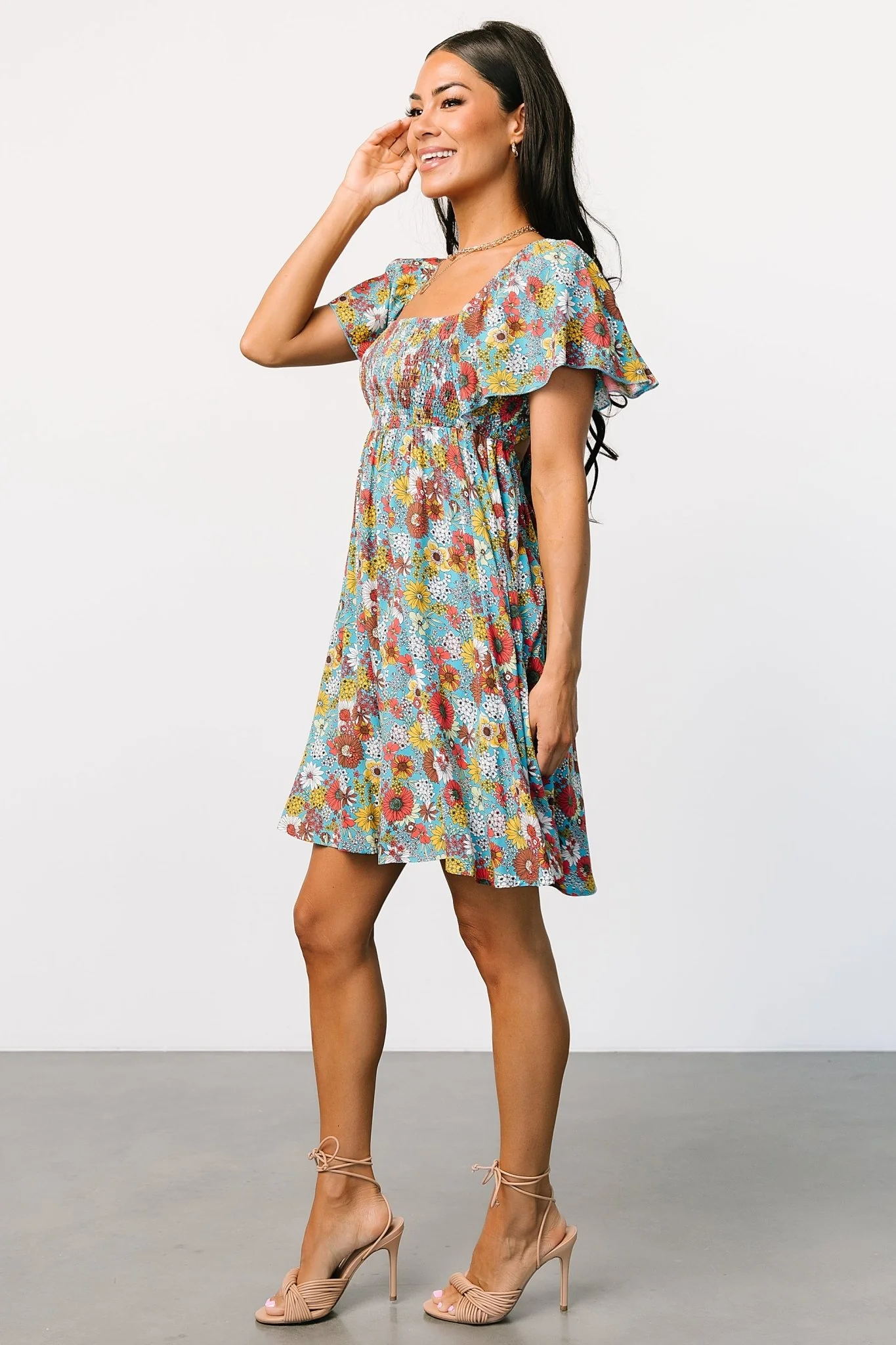 Cassiopeia Back Tie Mini Dress | Light Blue Multi