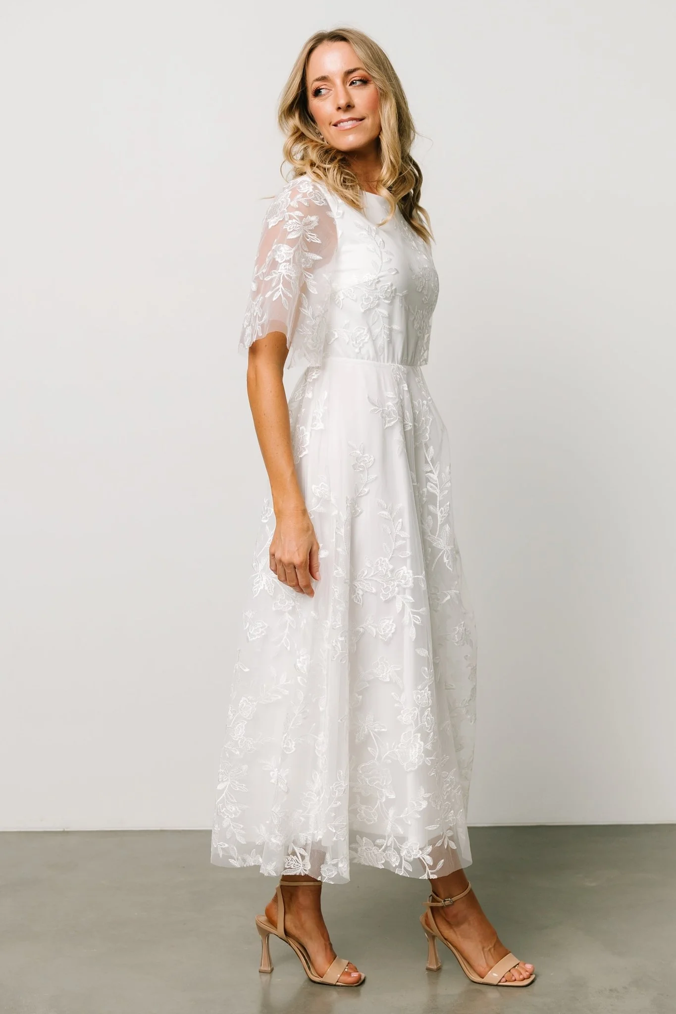 Arabella Embroidered Tulle Maxi Dress | White