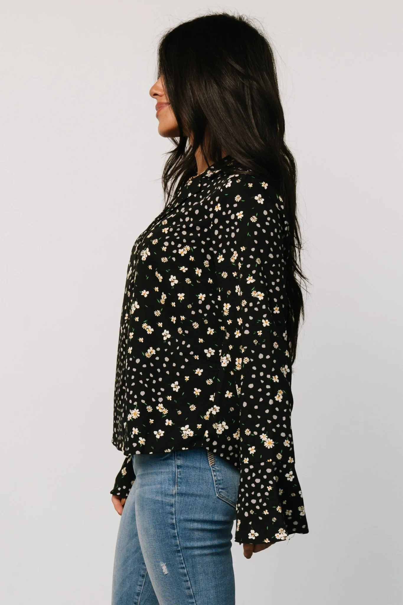 Thelma Button Blouse | Black Print