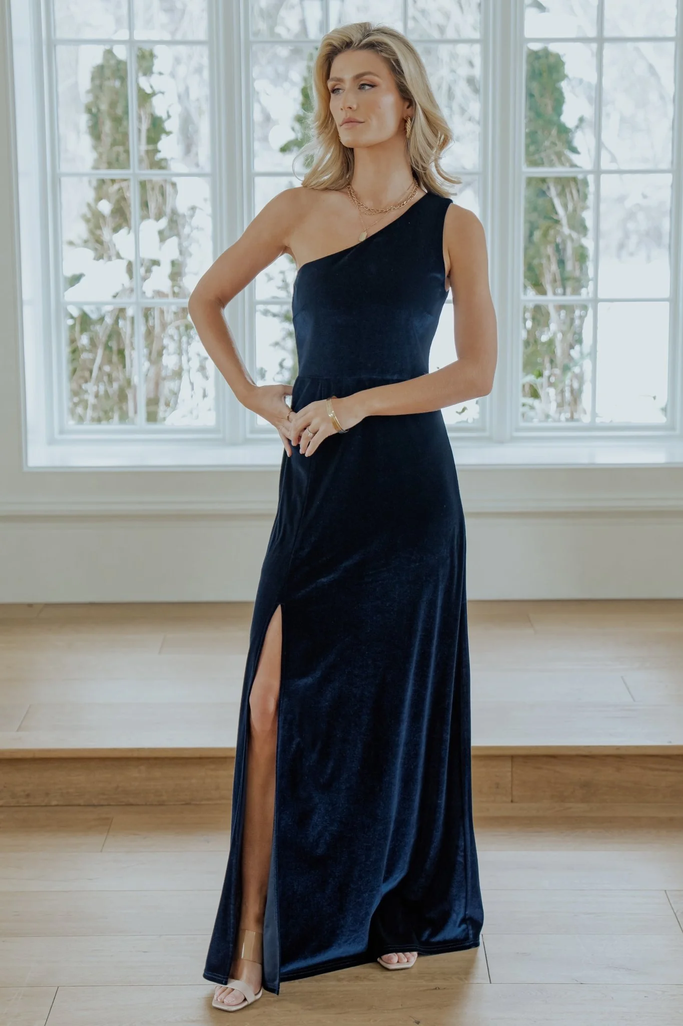 Tatiana Velvet One Shoulder Maxi Dress | Navy