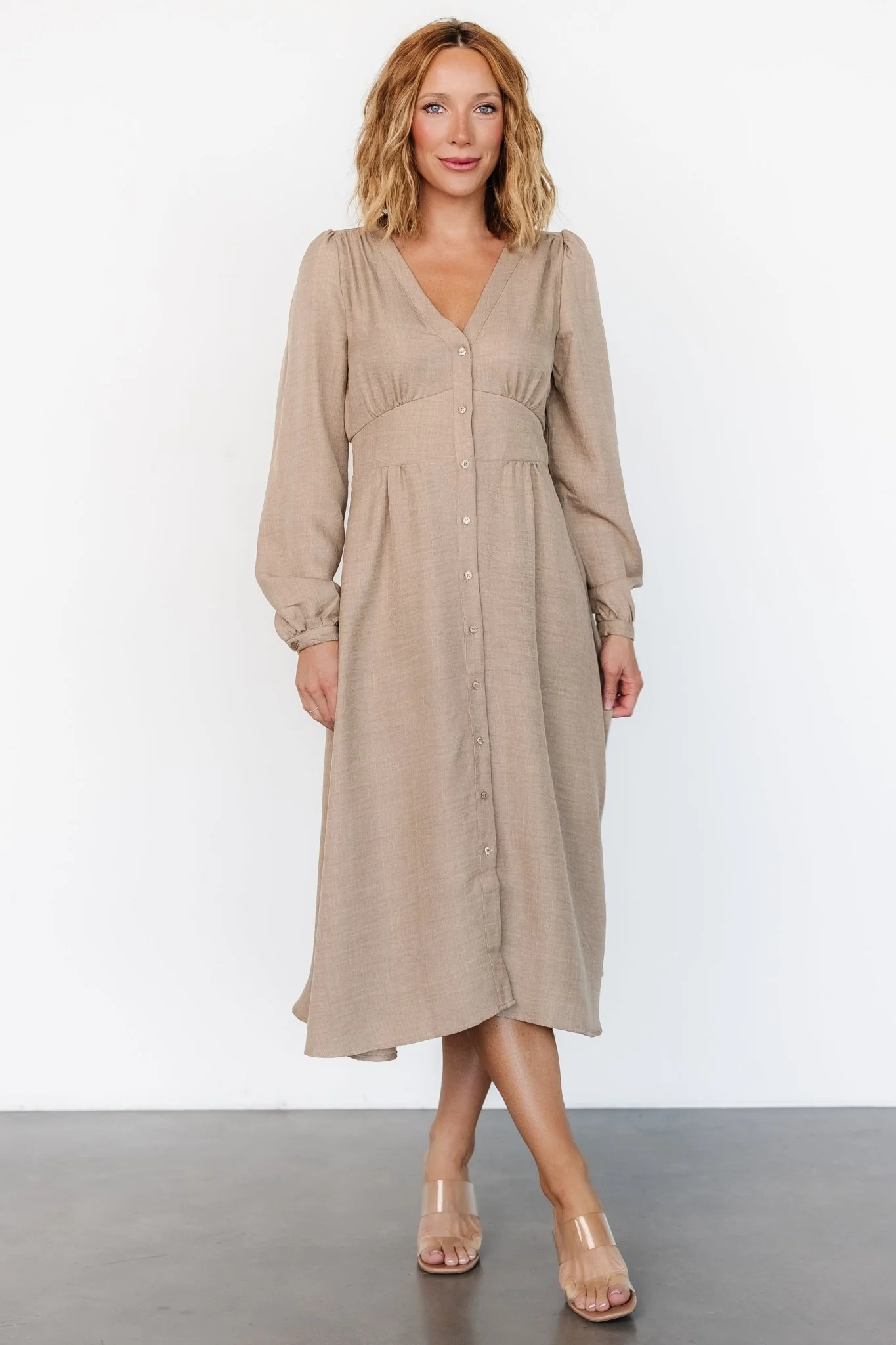 Faith Button Midi Dress | Taupe