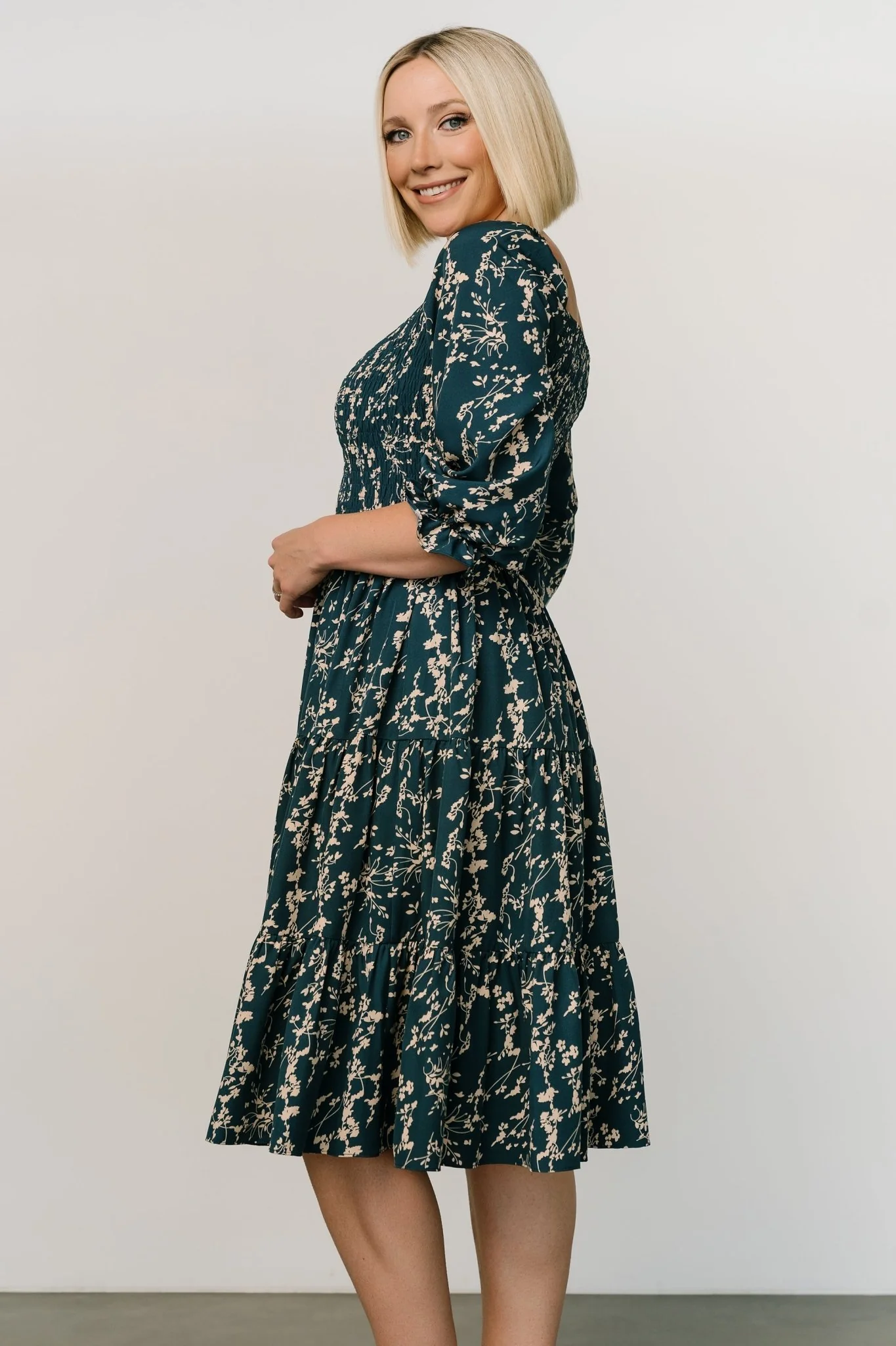 Marta Smocked Midi Dress | Topaz + Blush