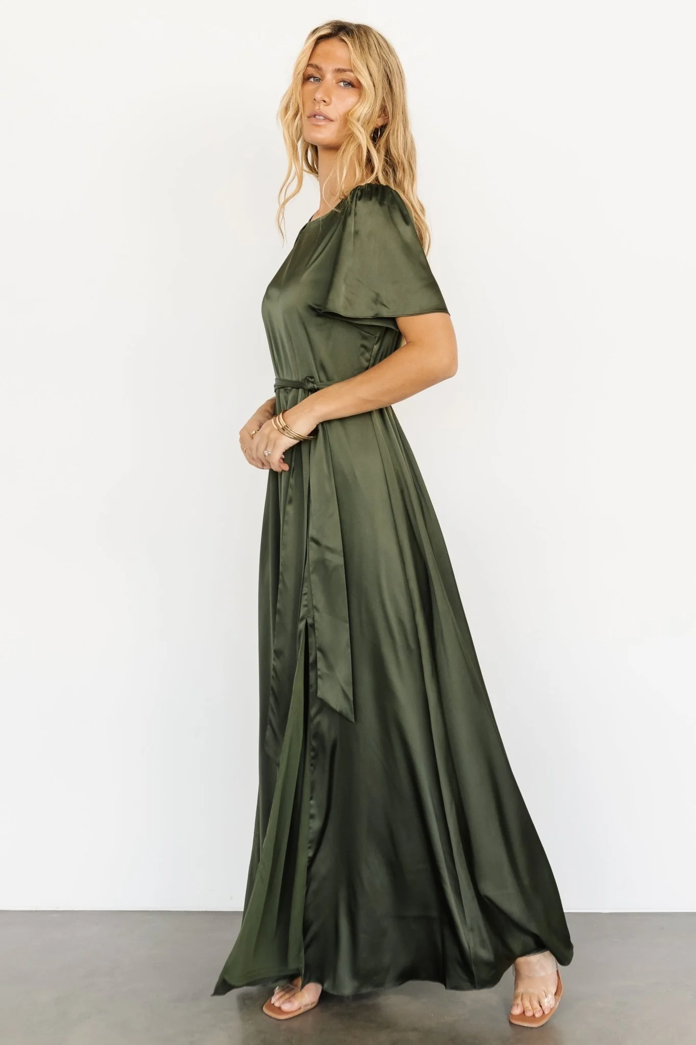 Agnes Satin Maxi Dress | Juniper Green