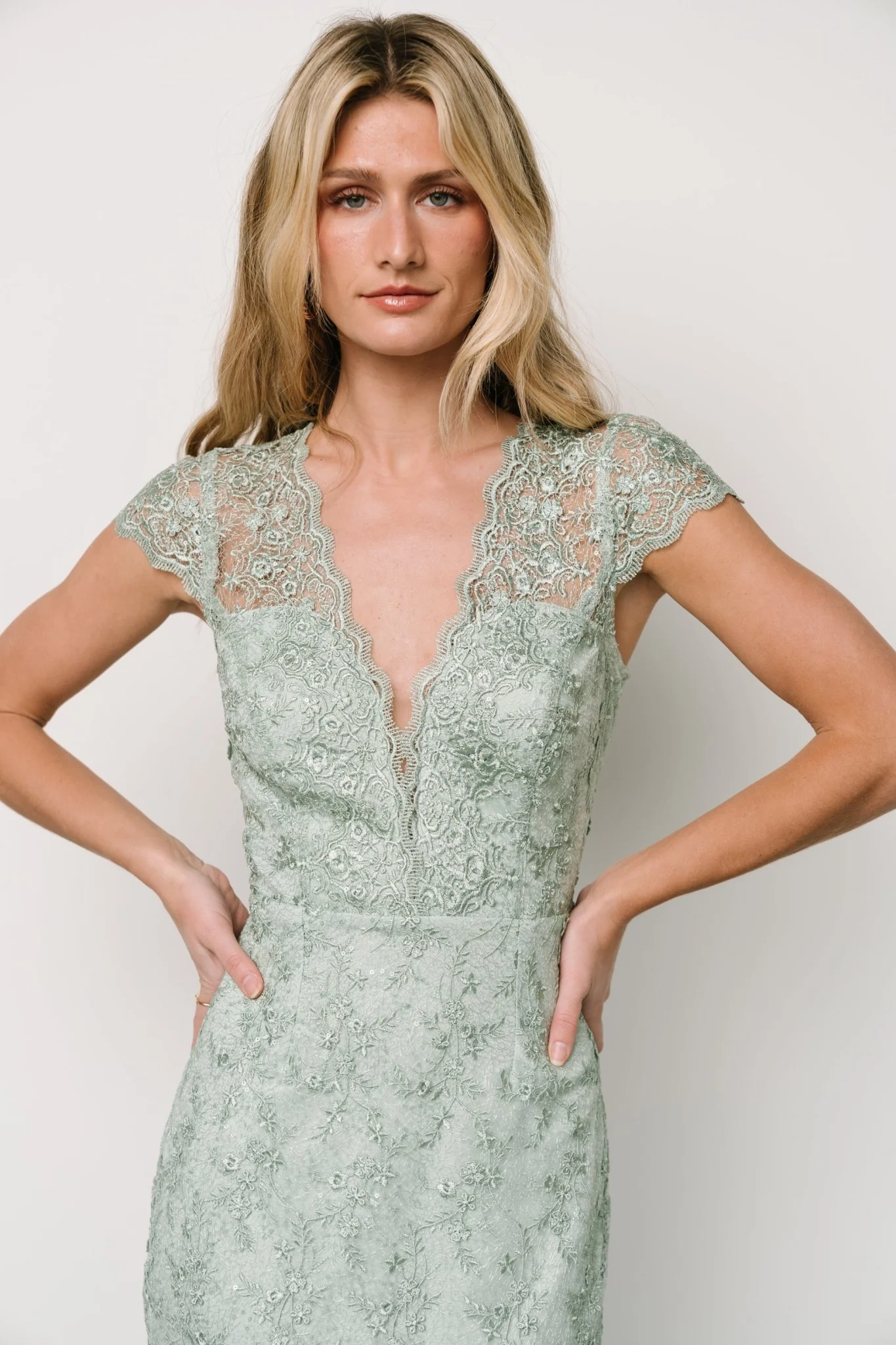 Oriana Embossed Shimmer Midi Dress | Sage