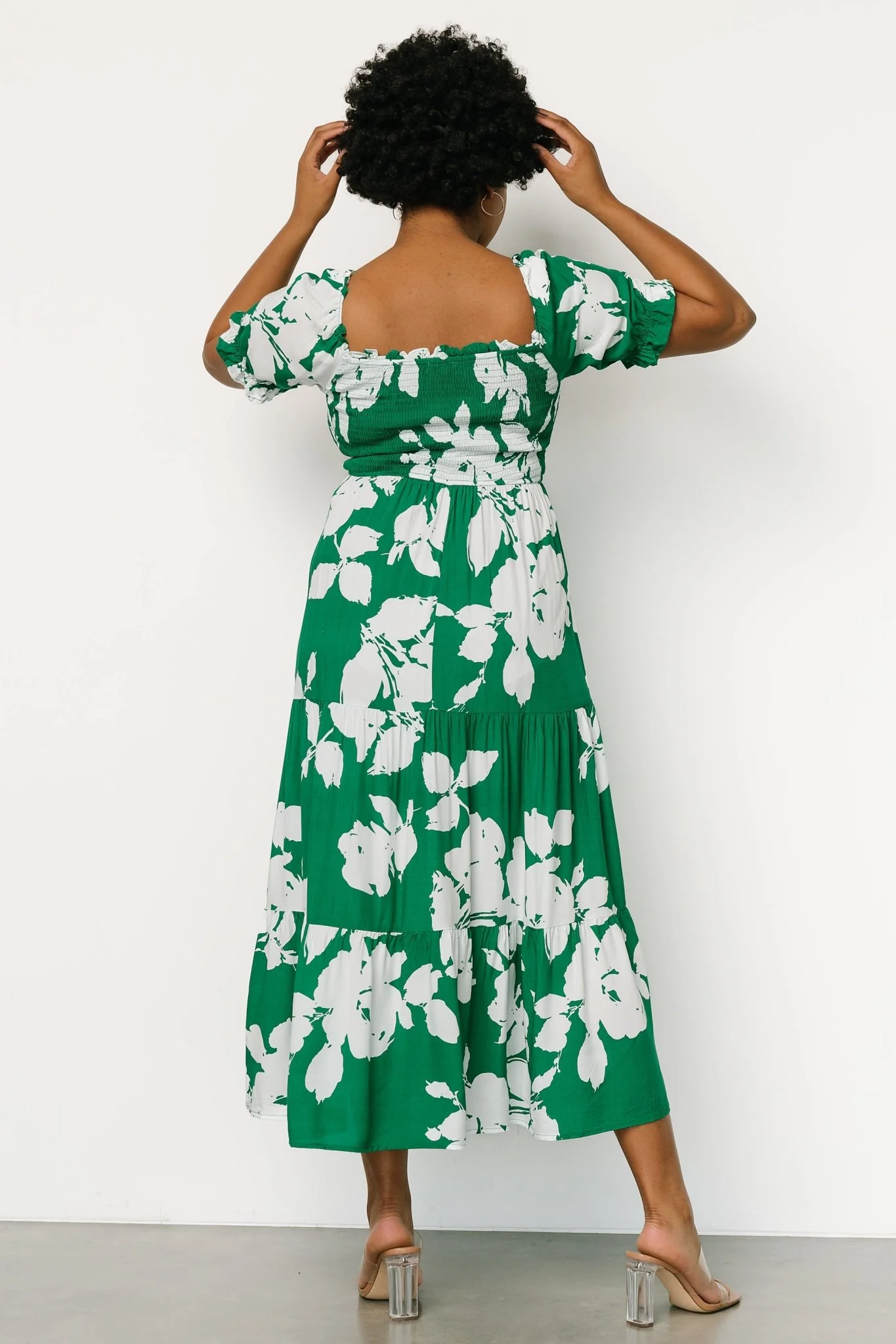 Kelley Smocked Maxi Dress | Green + White