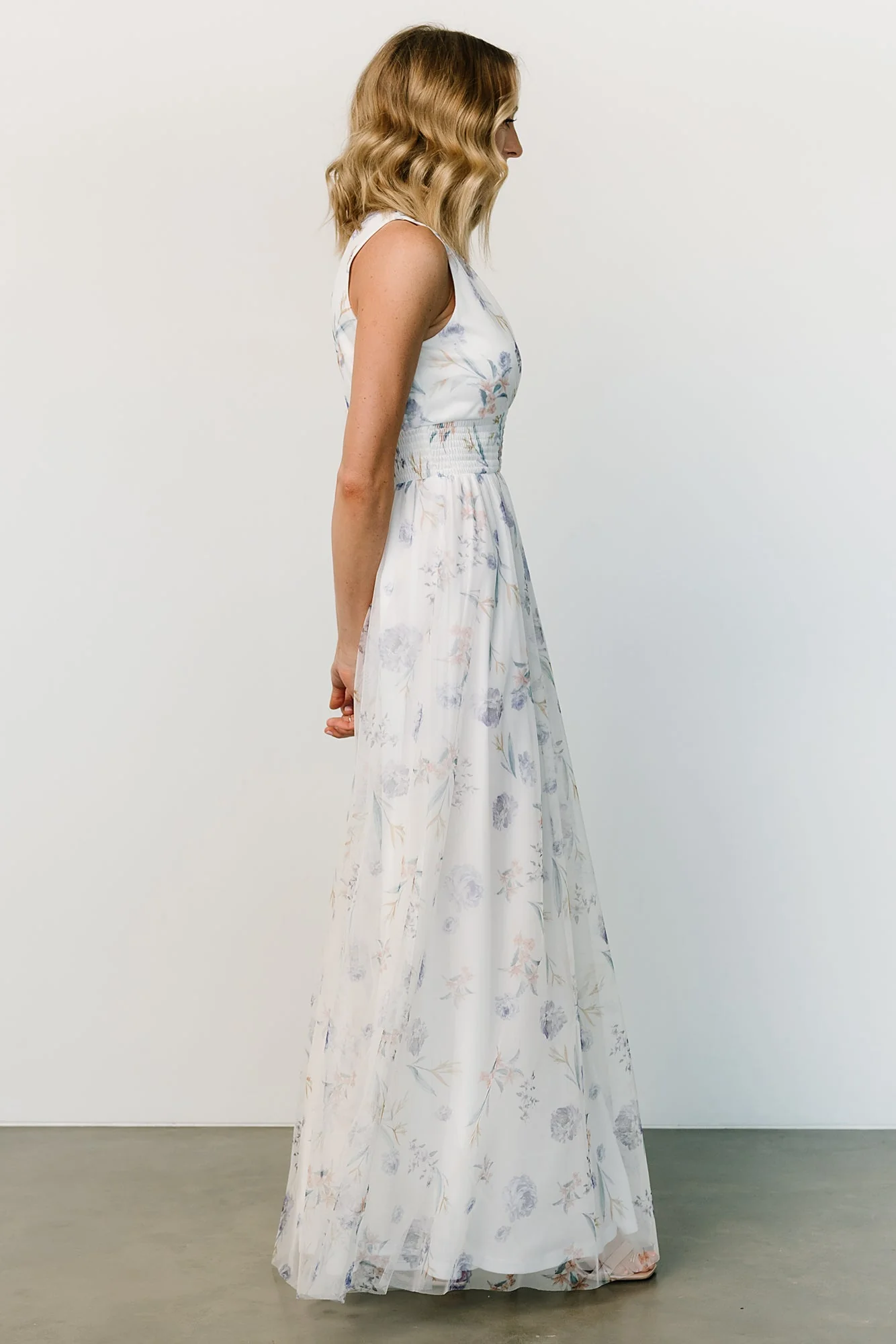 Kamila Tulle Maxi Dress | White Floral