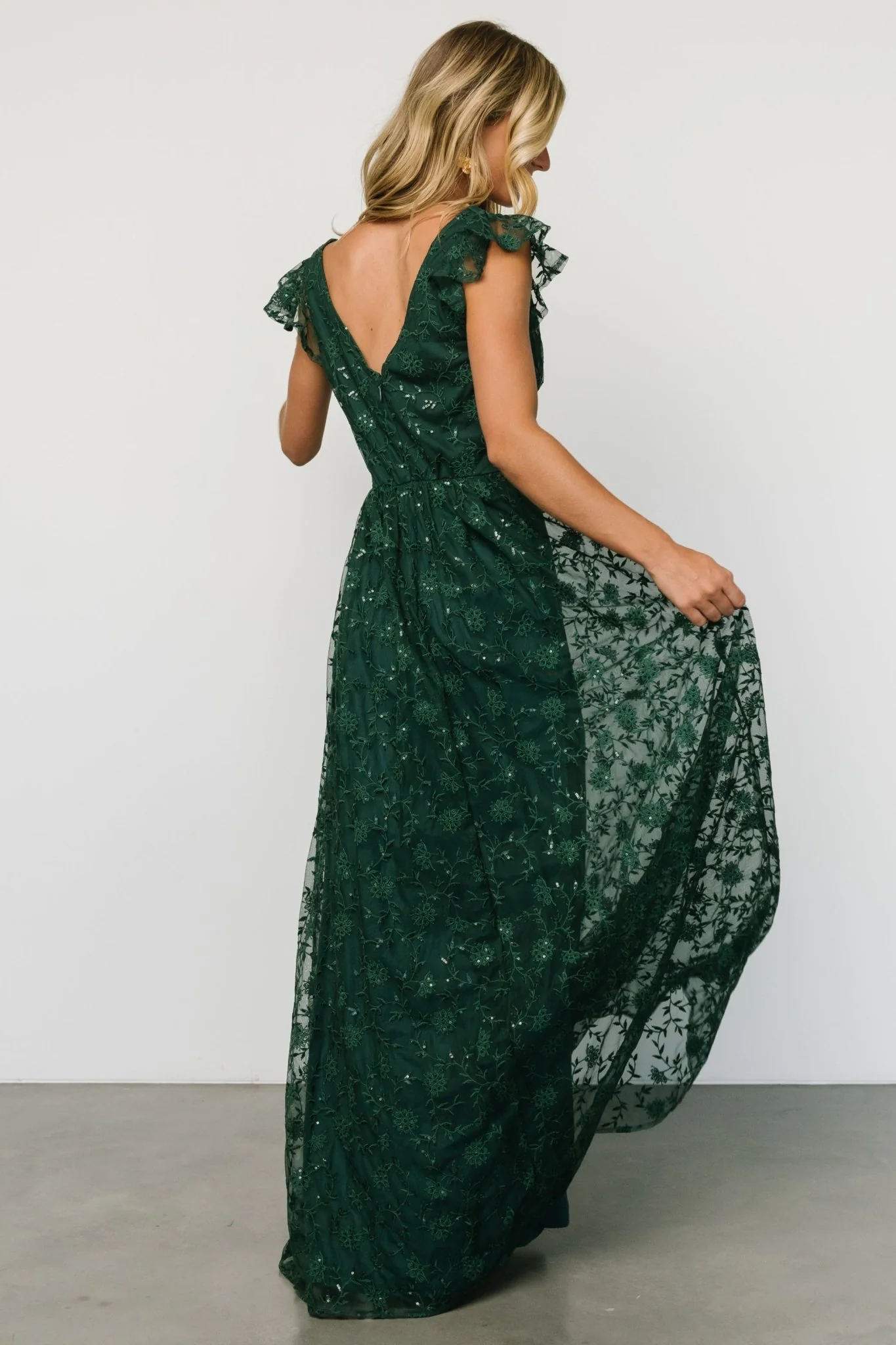 Alexa Embroidered Sequin Maxi Dress | Dark Green