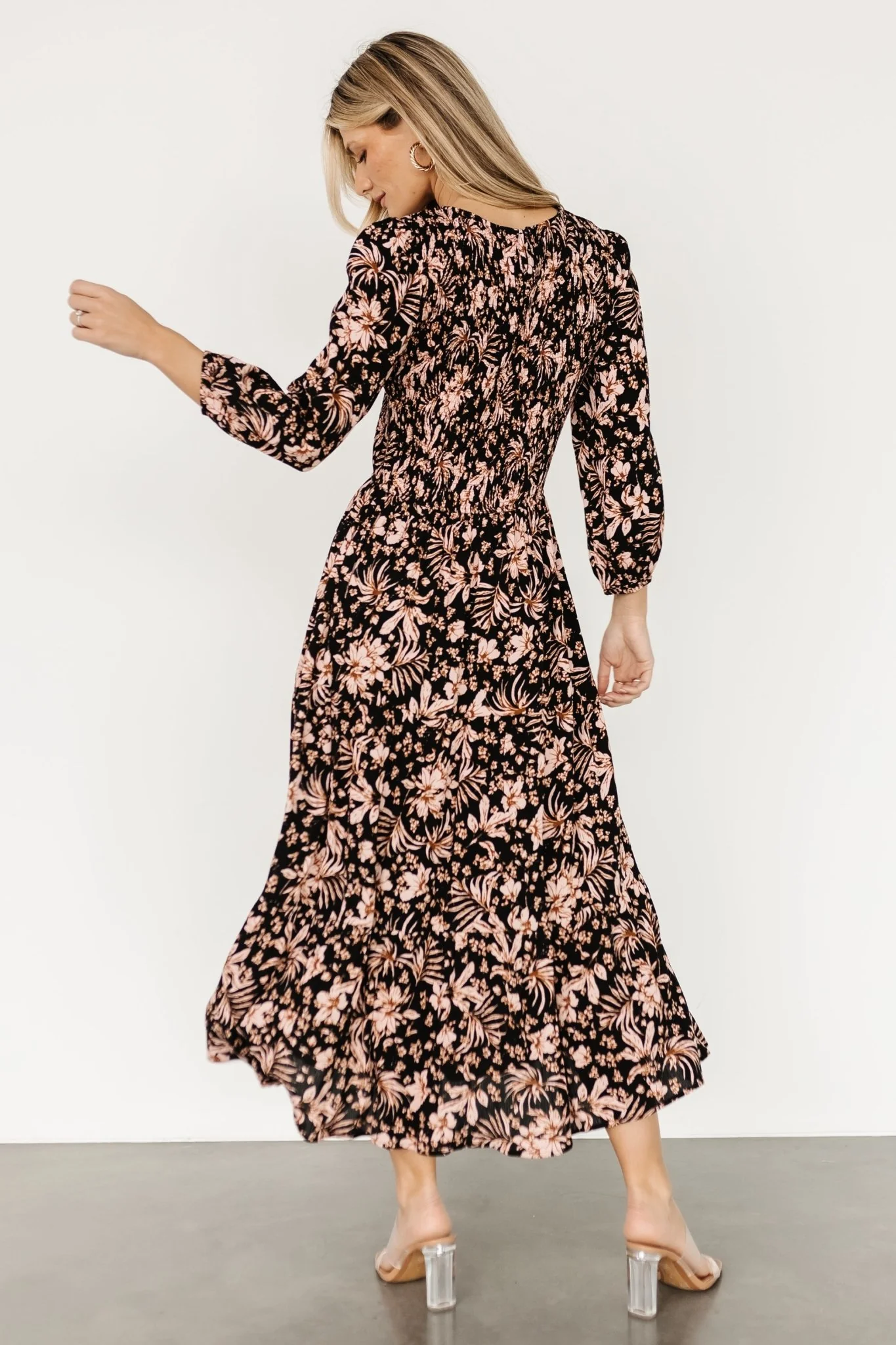 Rochelle Smocked Midi Dress | Black Multi Floral