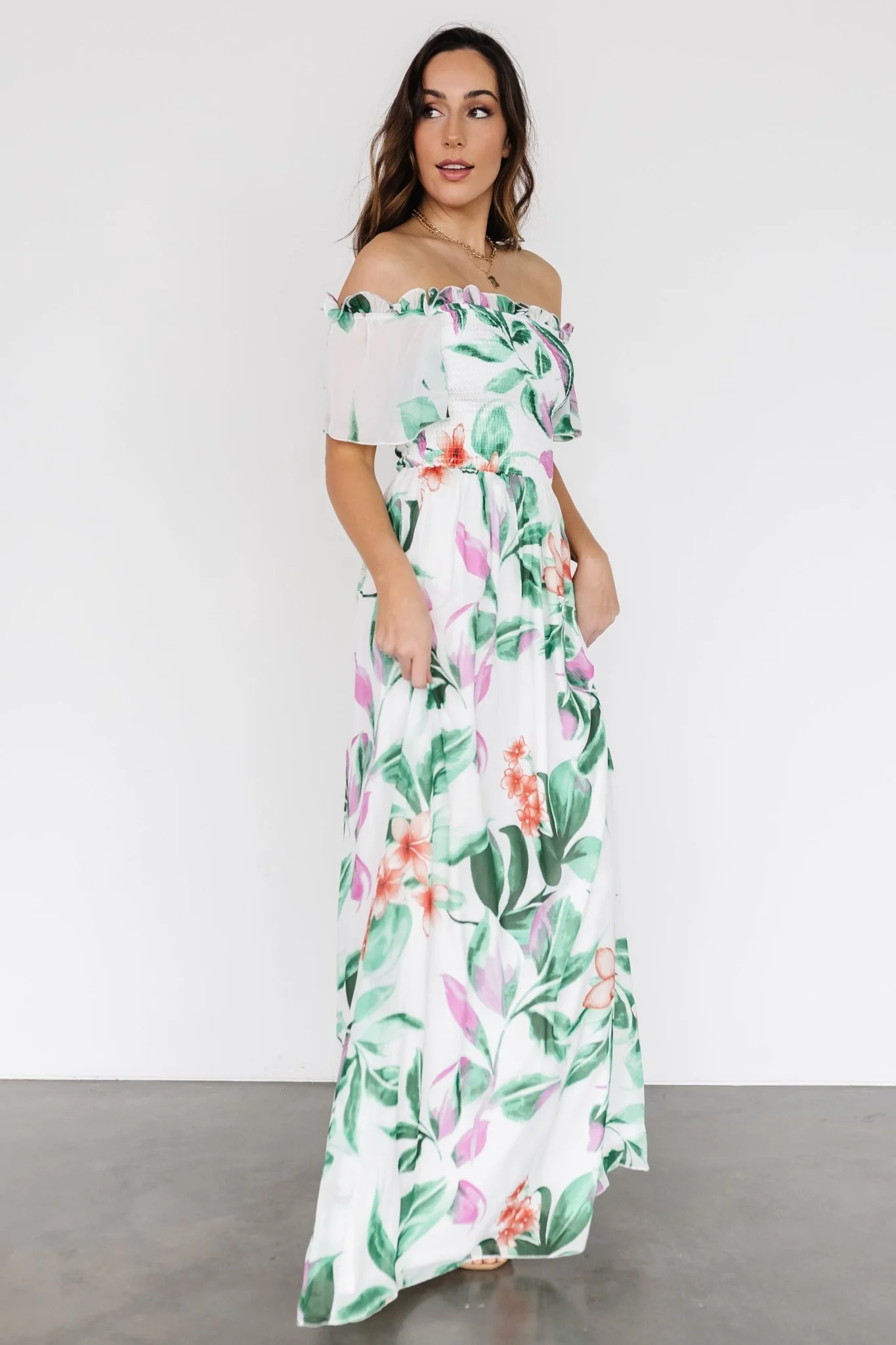 Elina Maxi Dress | White + Green Multi Floral