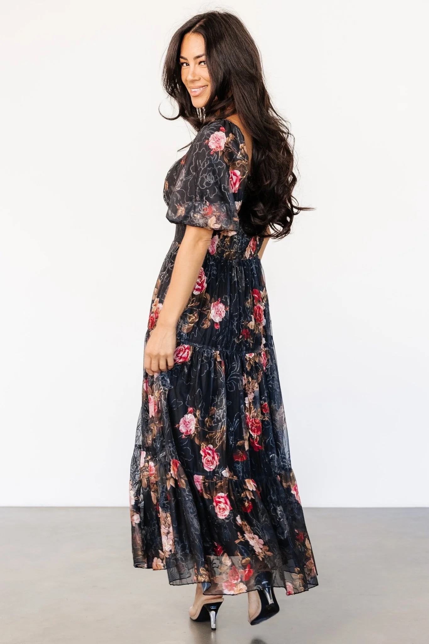 Annabeth Midi Dress | Black Floral