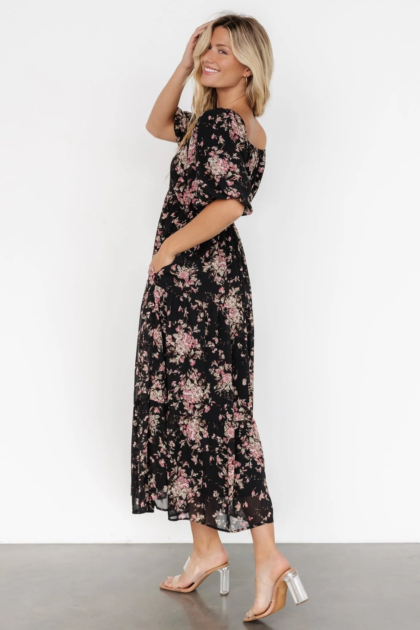 Evelette Dress | Black + Mauve Floral