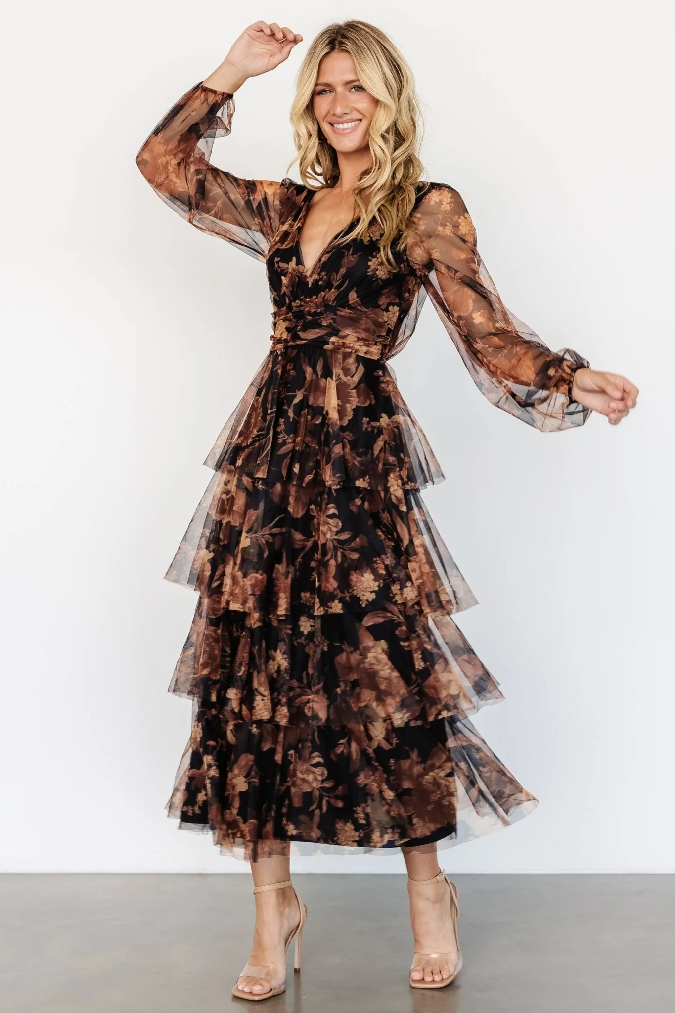 Carolina Tulle Tiered Maxi Dress | Caramel Floral