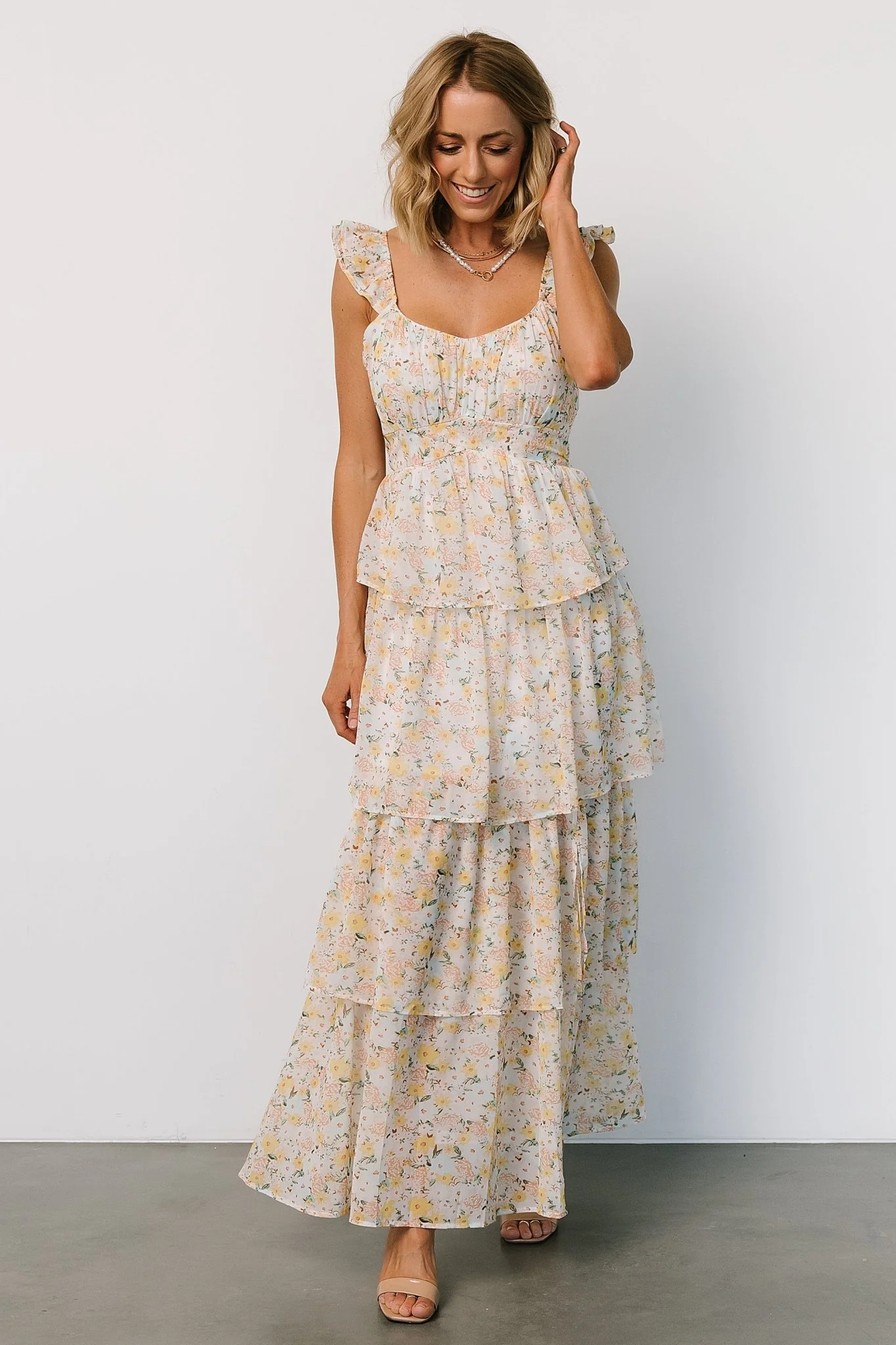 Marigold Tiered Maxi Dress | Yellow Floral