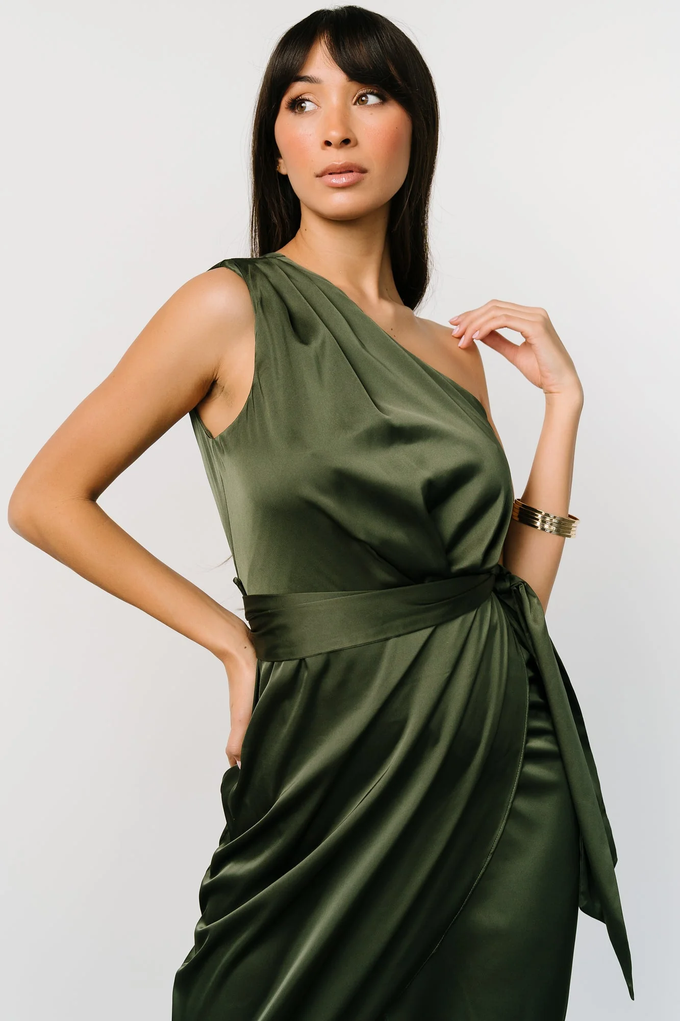 Celia One Shoulder Midi Dress | Olive