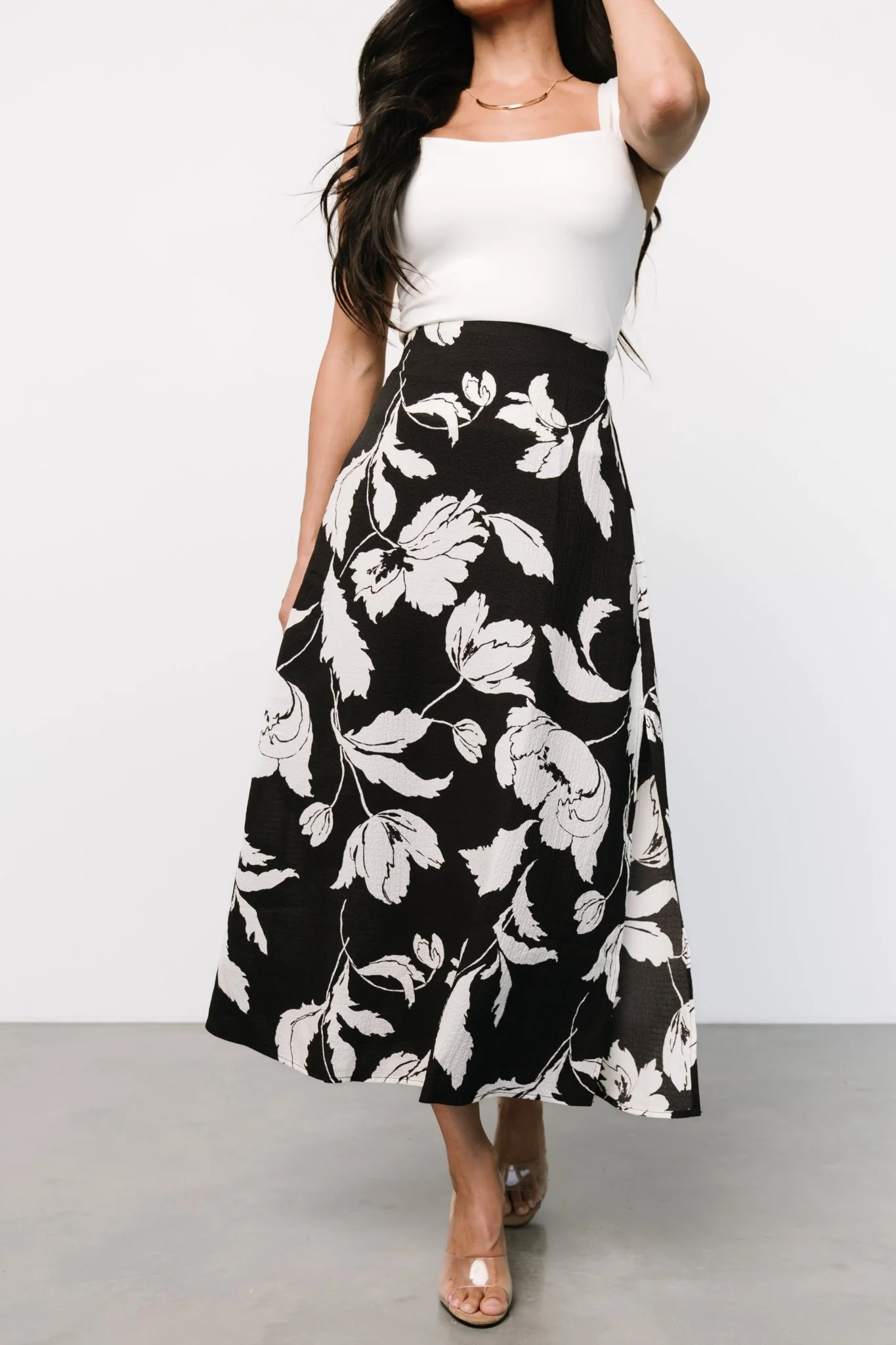 Osaka Midi Skirt | Black + White Floral
