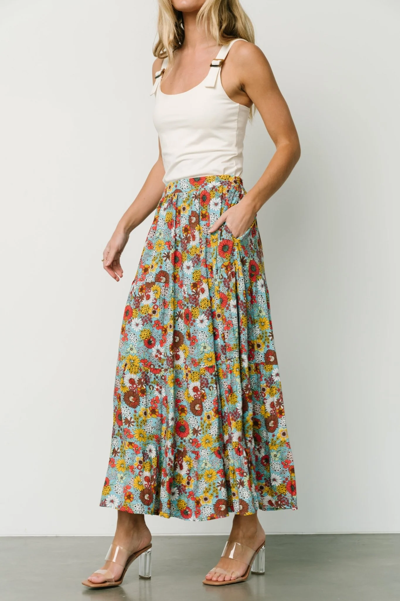 Reilly Maxi Skirt | Teal Flower Print
