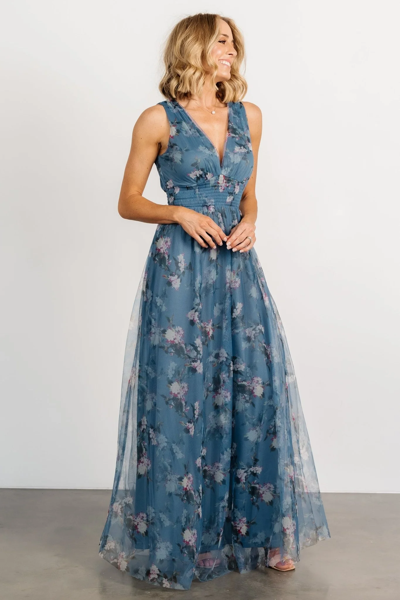 Kamila Tulle Maxi Dress | Blue Multi Floral