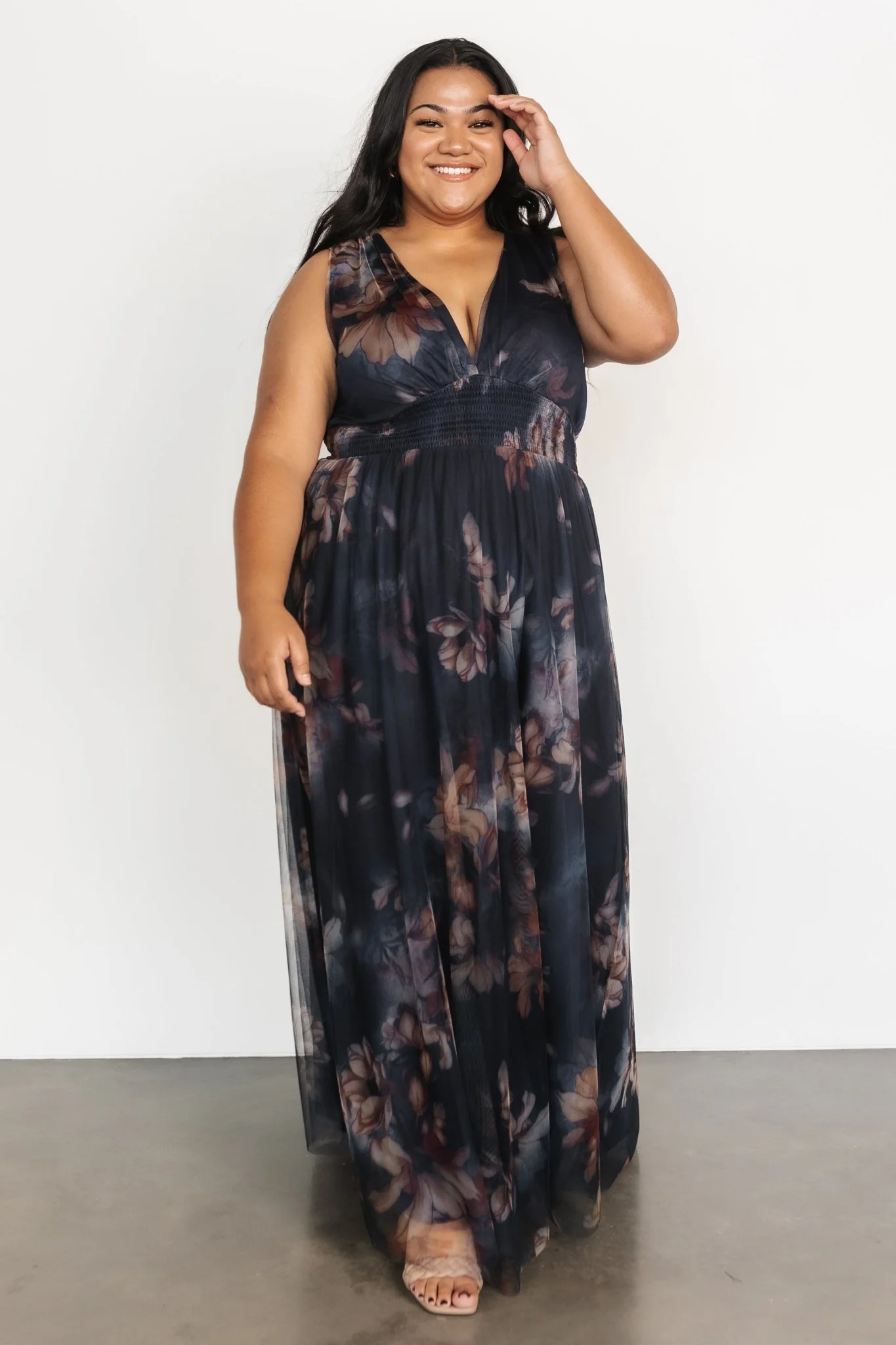 Kamila Tulle Maxi Dress | Dark Blue Floral