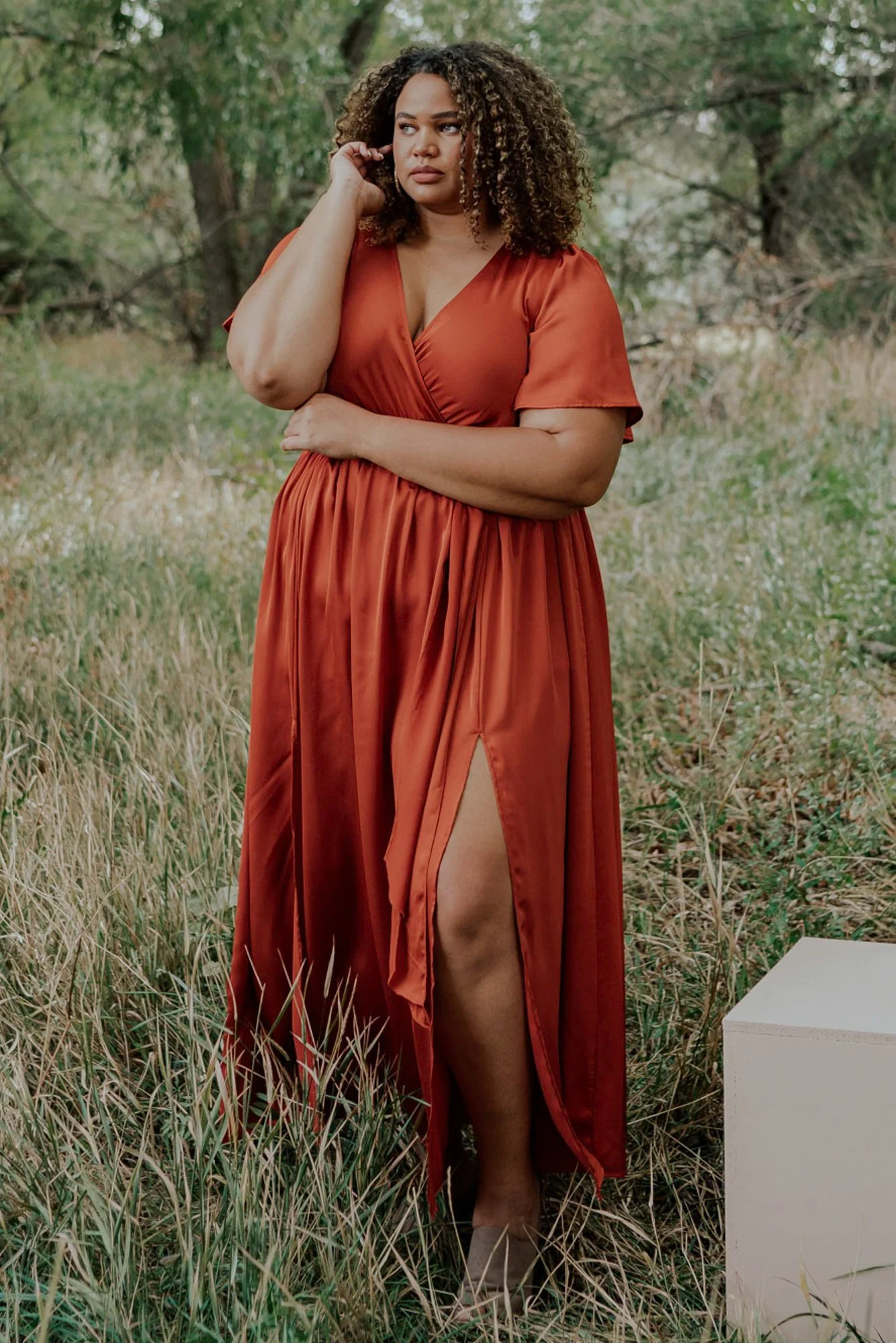 Sicily Satin Maxi Dress | Rust