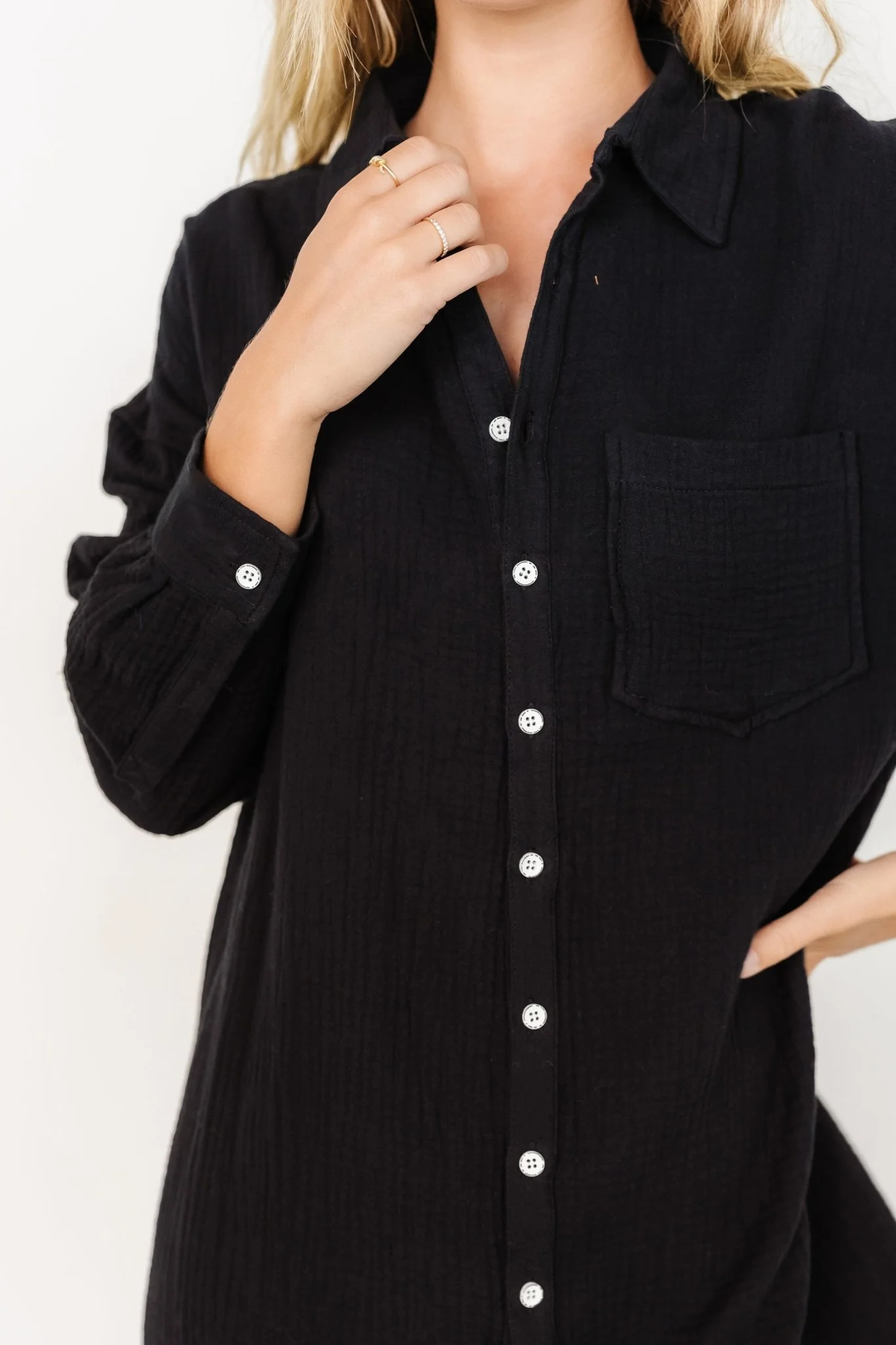 Andres Button Shirt Dress | Black