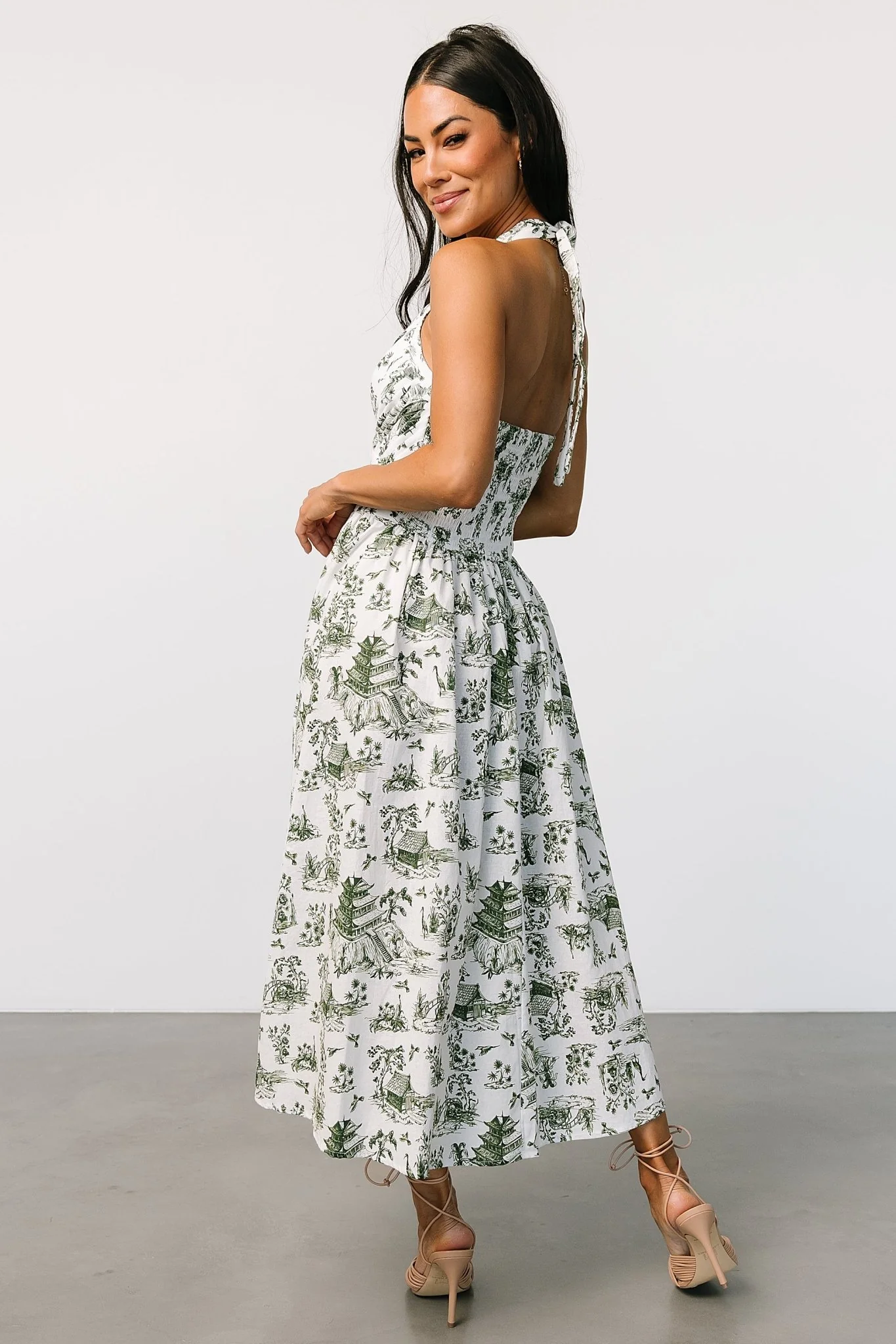 Bristol Halter Midi Dress | Green Print