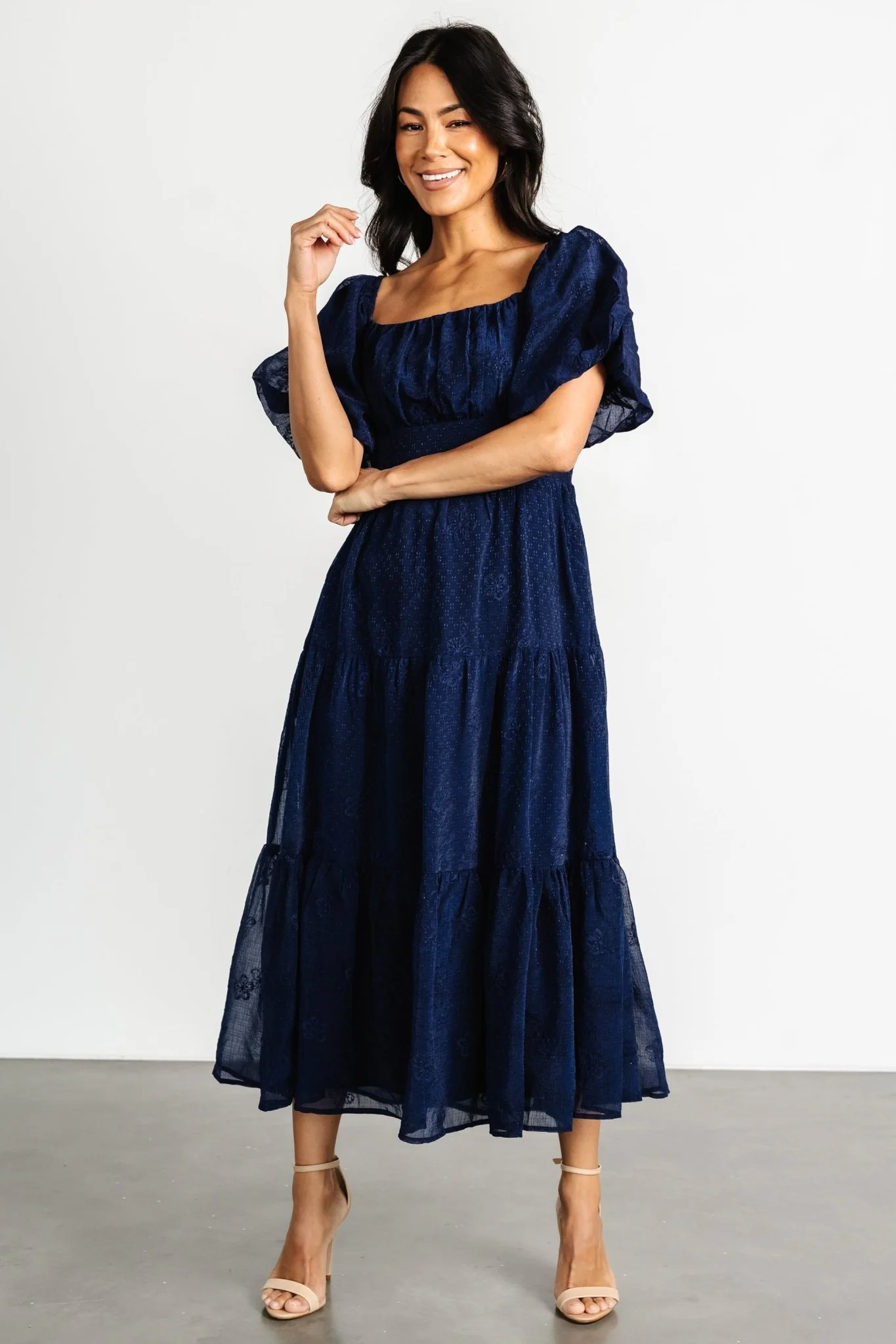 Rina Embroidered Shimmer Dress | Midnight Blue