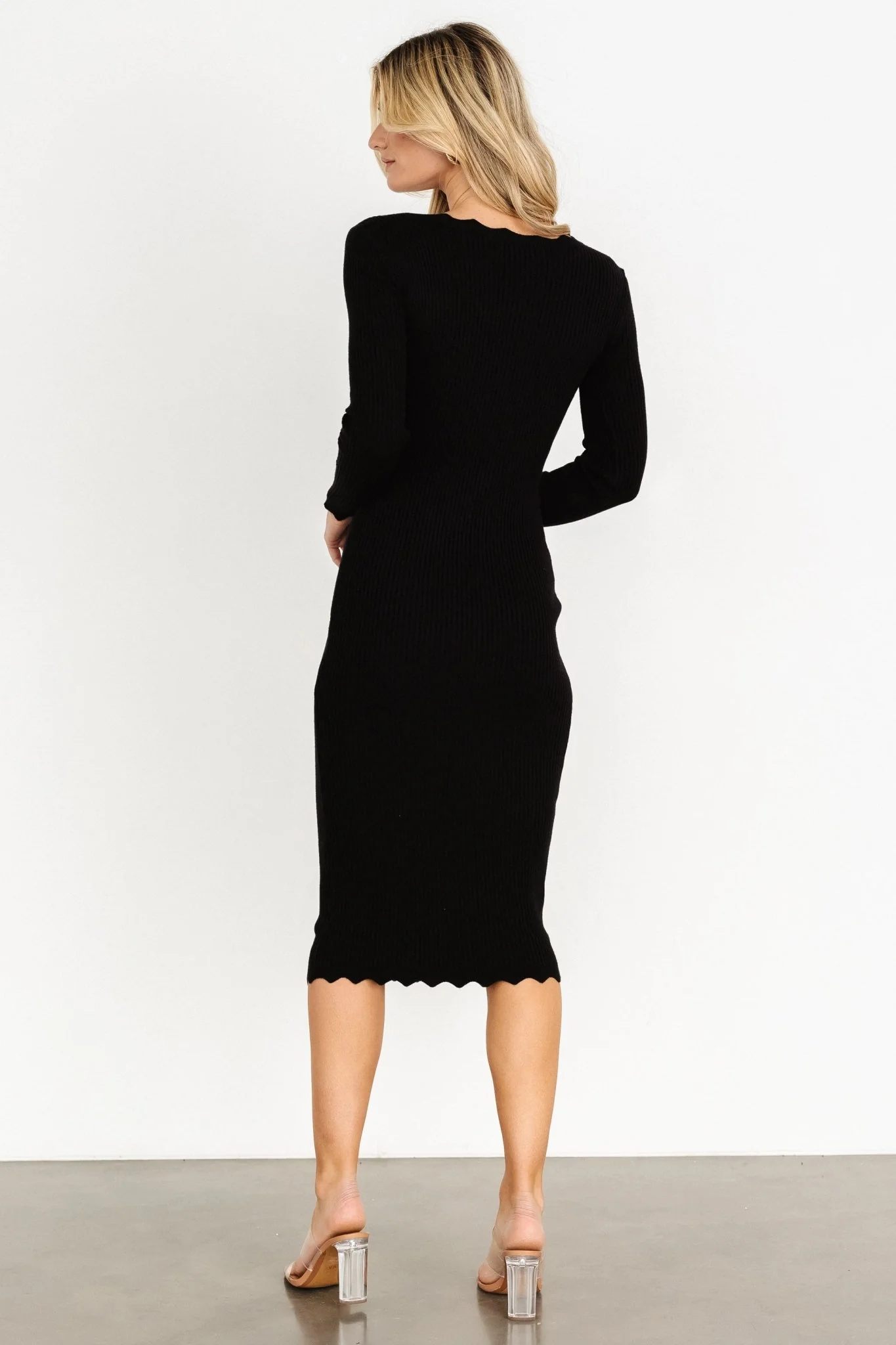 Percy Scalloped Midi Dress | Black