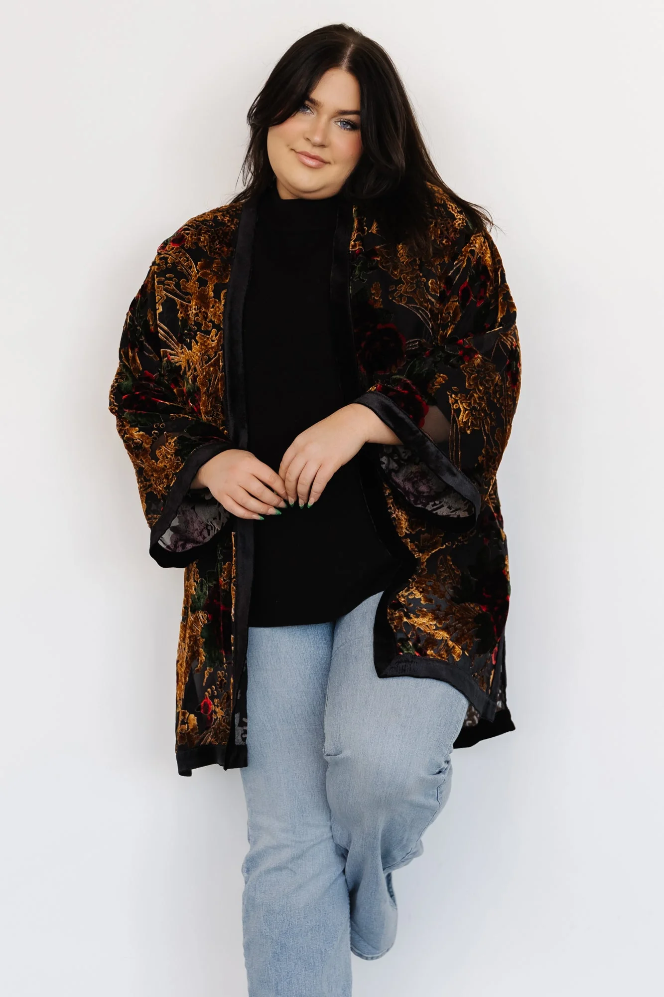 Amal Velvet Kimono | Black Multi