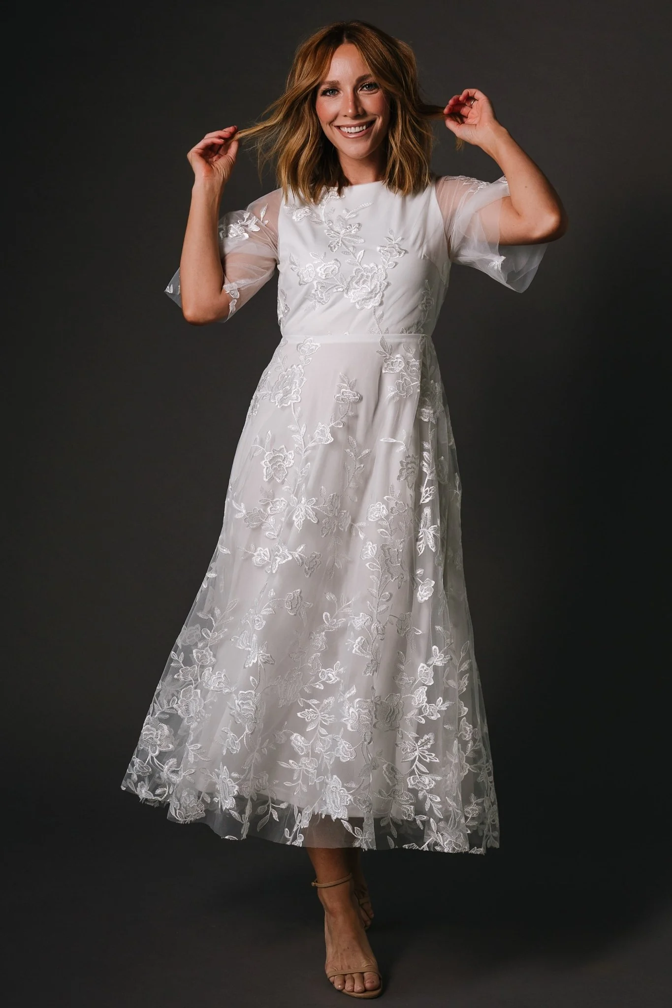 Arabella Embroidered Tulle Maxi Dress | White