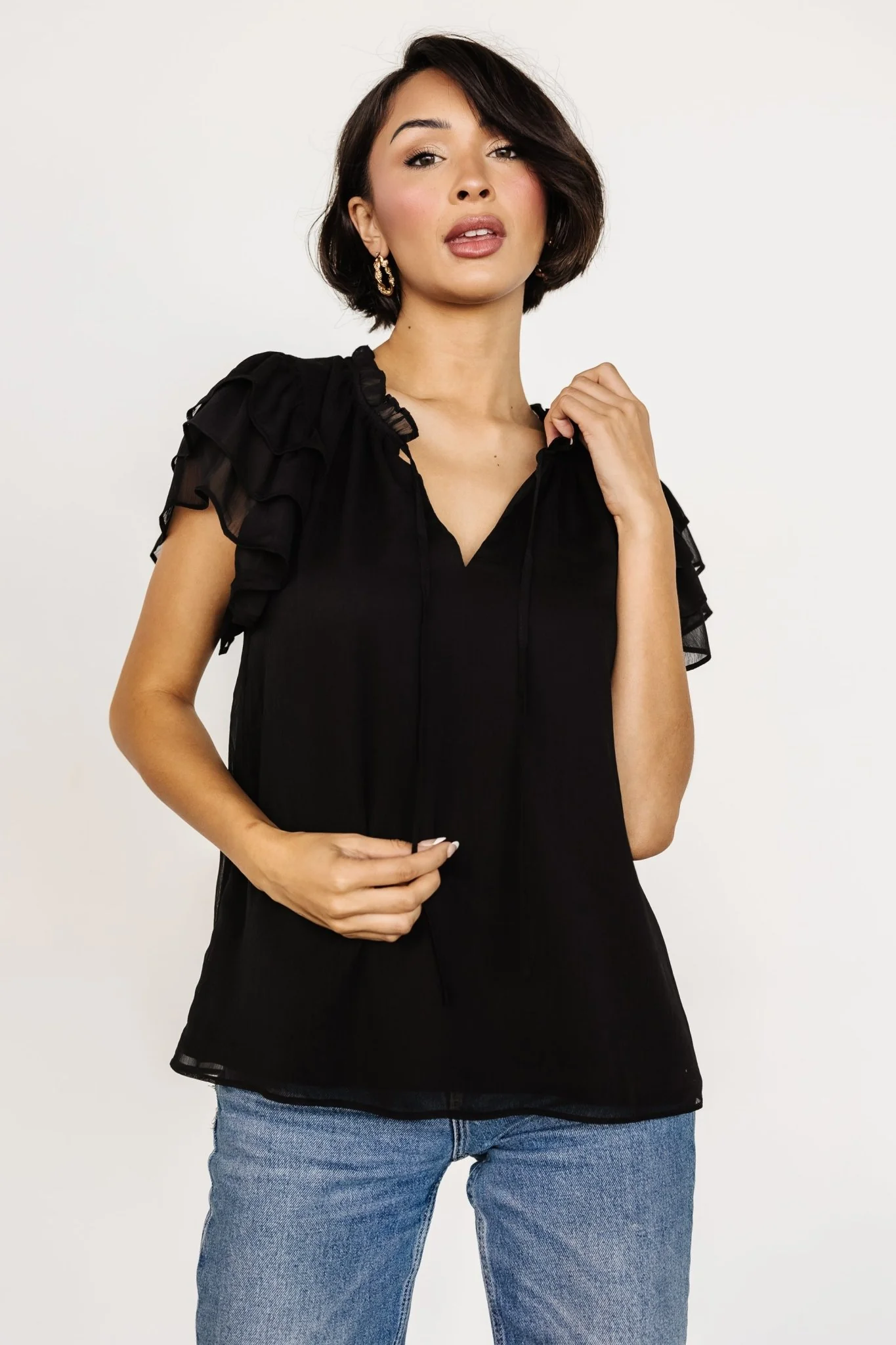 Asher Ruffle Sleeve Top | Black