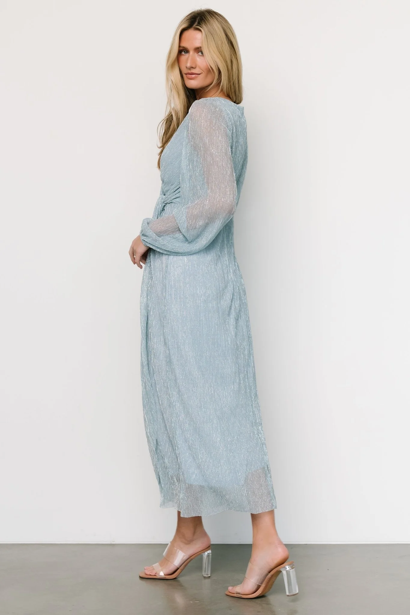 Devlyn Pleated Dress | Dusty Blue Shimmer