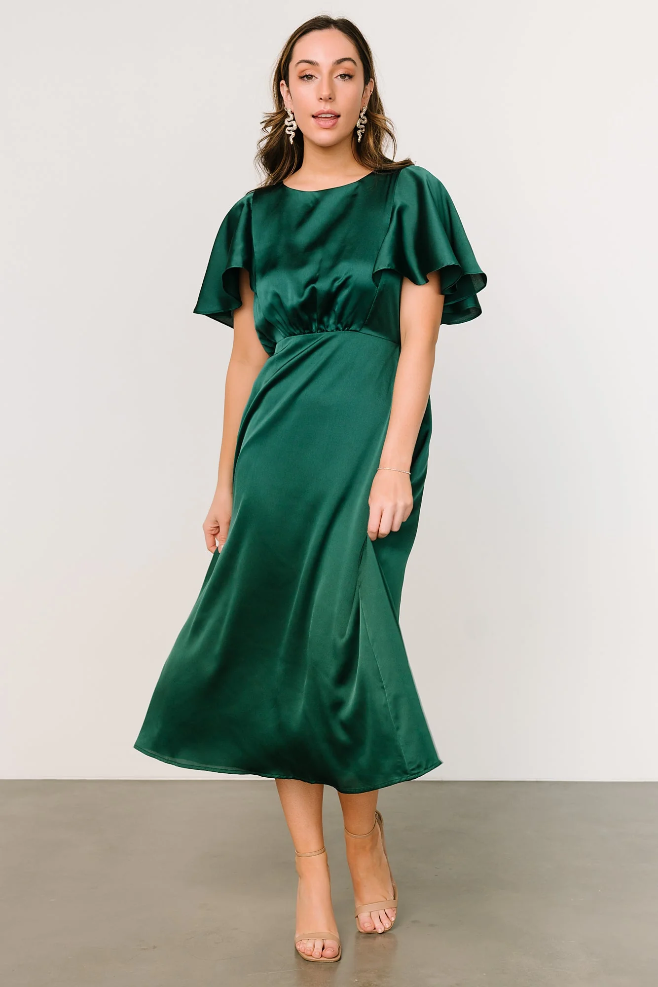 Cinta Satin Midi Dress | Emerald