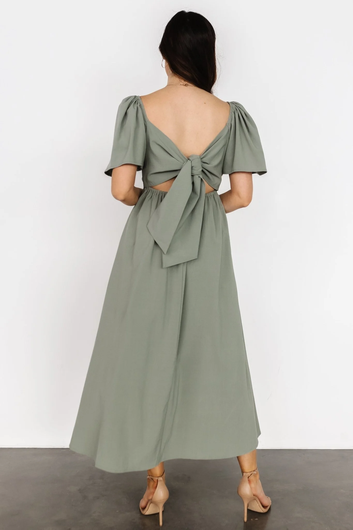 Indie Back Tie Dress | Dusty Green